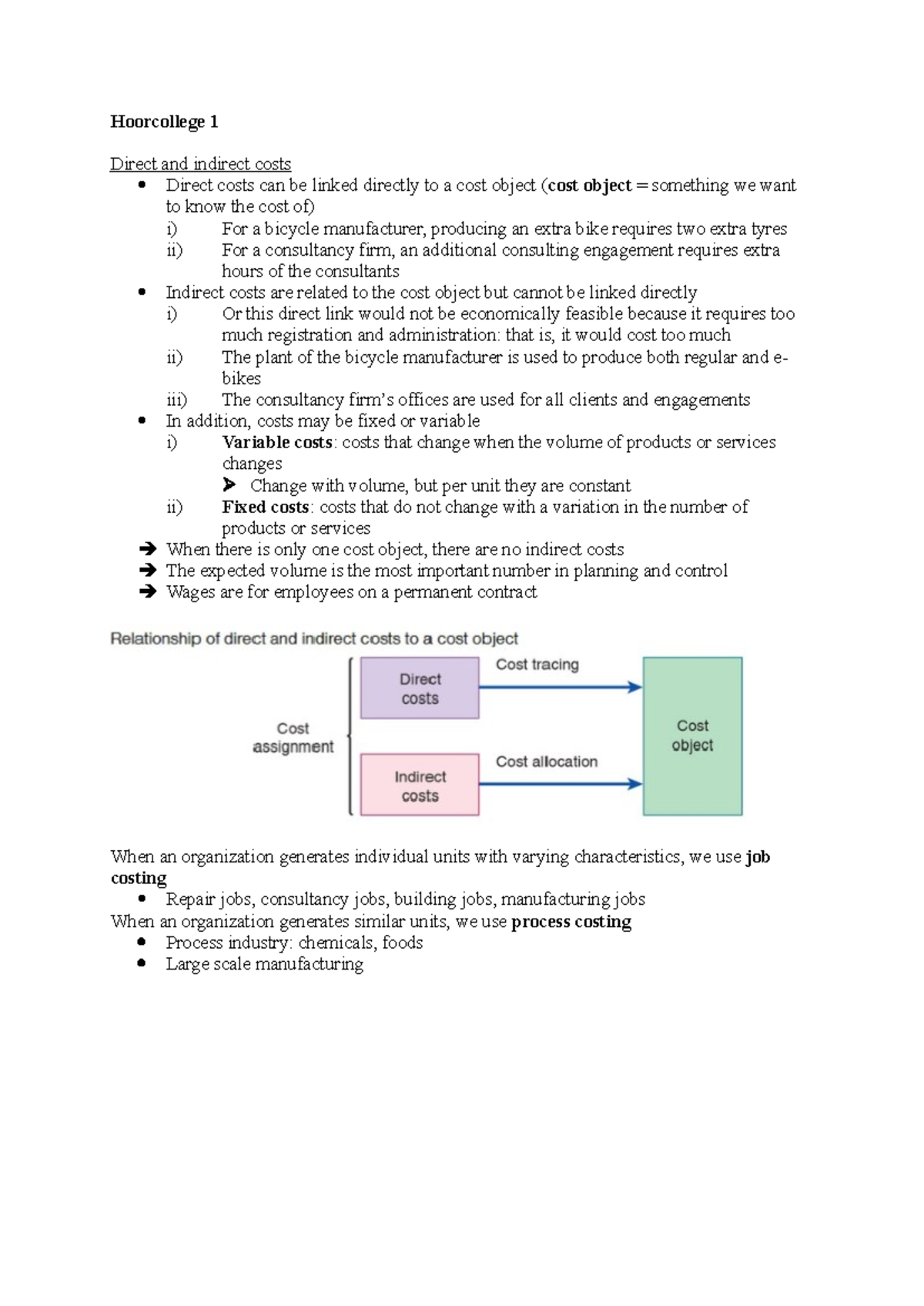 Management Accounting 1: Summary of Direct and Indirect Costs - Studeersnel