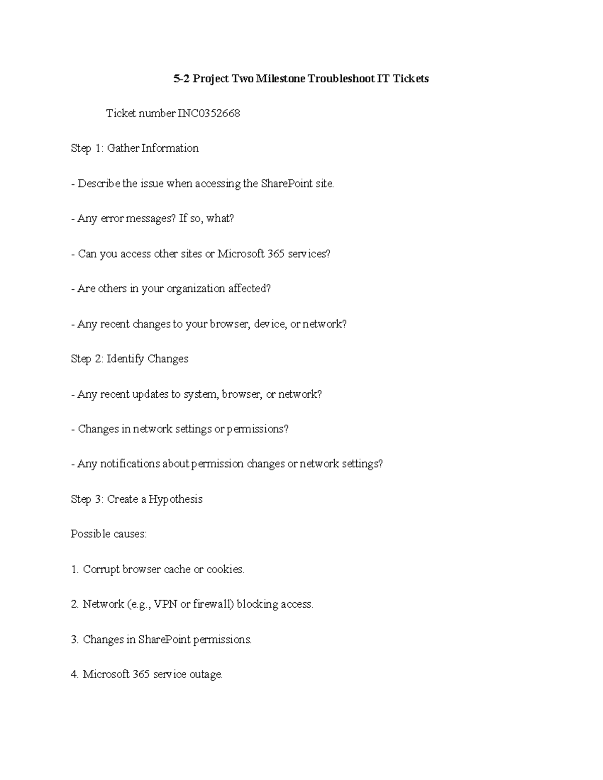 5-2 Project Two Milestone: Troubleshooting IT Ticket Issues - Studocu