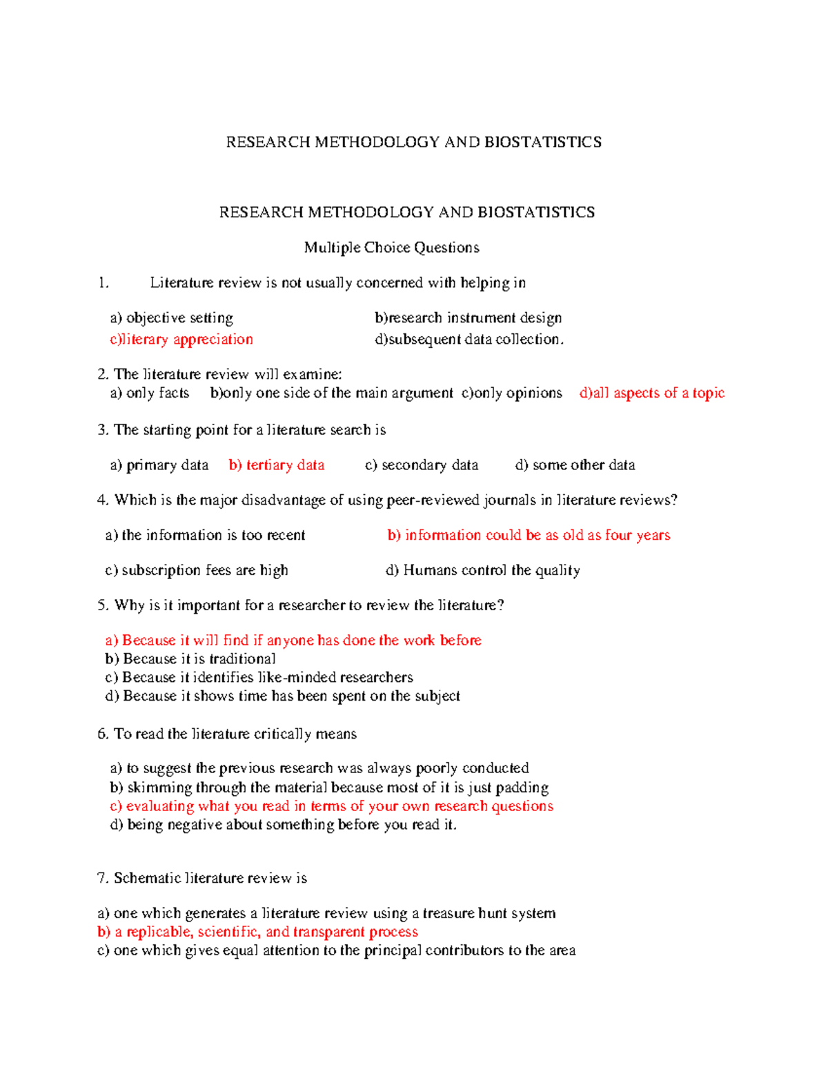Research Methodology & Biostatistics MCQs - Complete Guide - Studocu