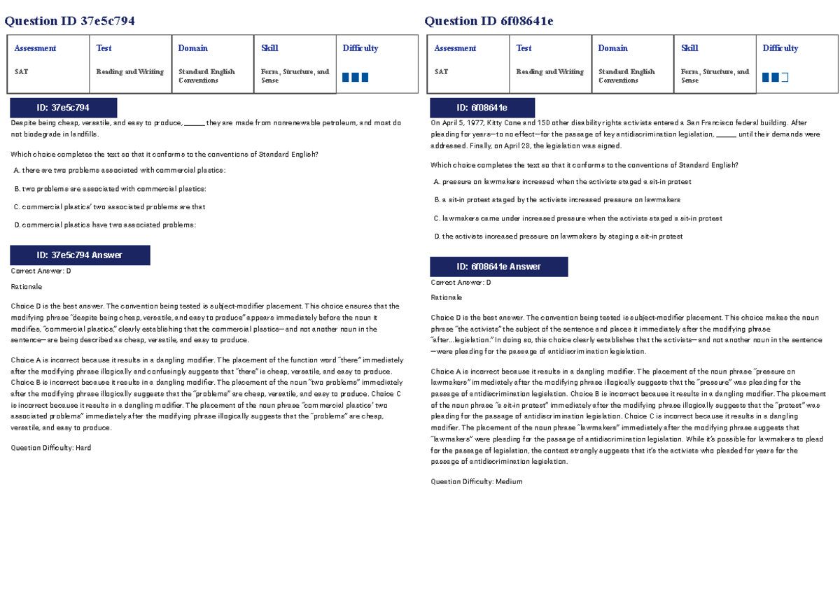 SAT Reading and Writing Conventions: Form, Structure, and Sense Key ...
