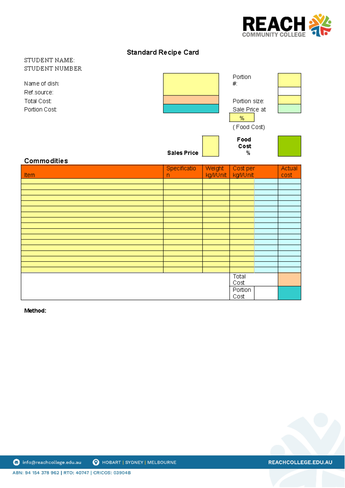 RC Recipe Card - STUDENT NAME: STUDENT NUMBER Name of dish: Portion ...