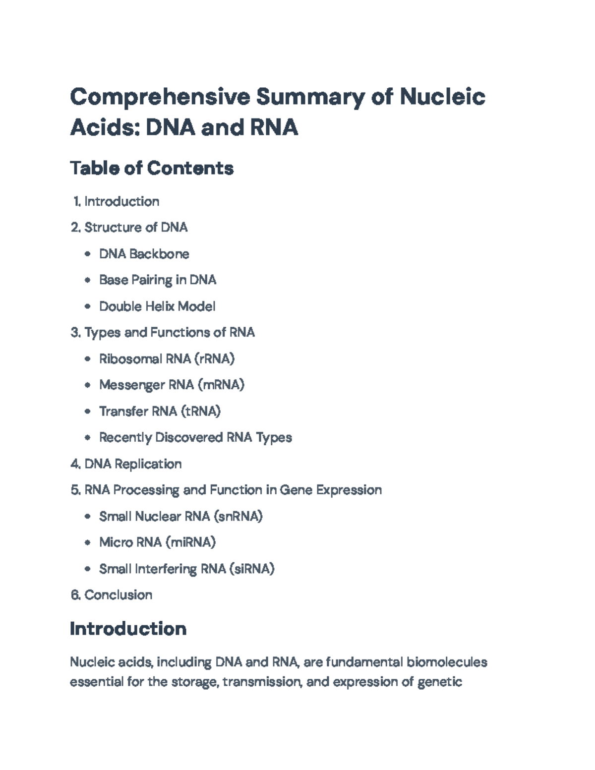 Comprehensive Guide to DNA & RNA Functions: Structure & Roles - Studocu