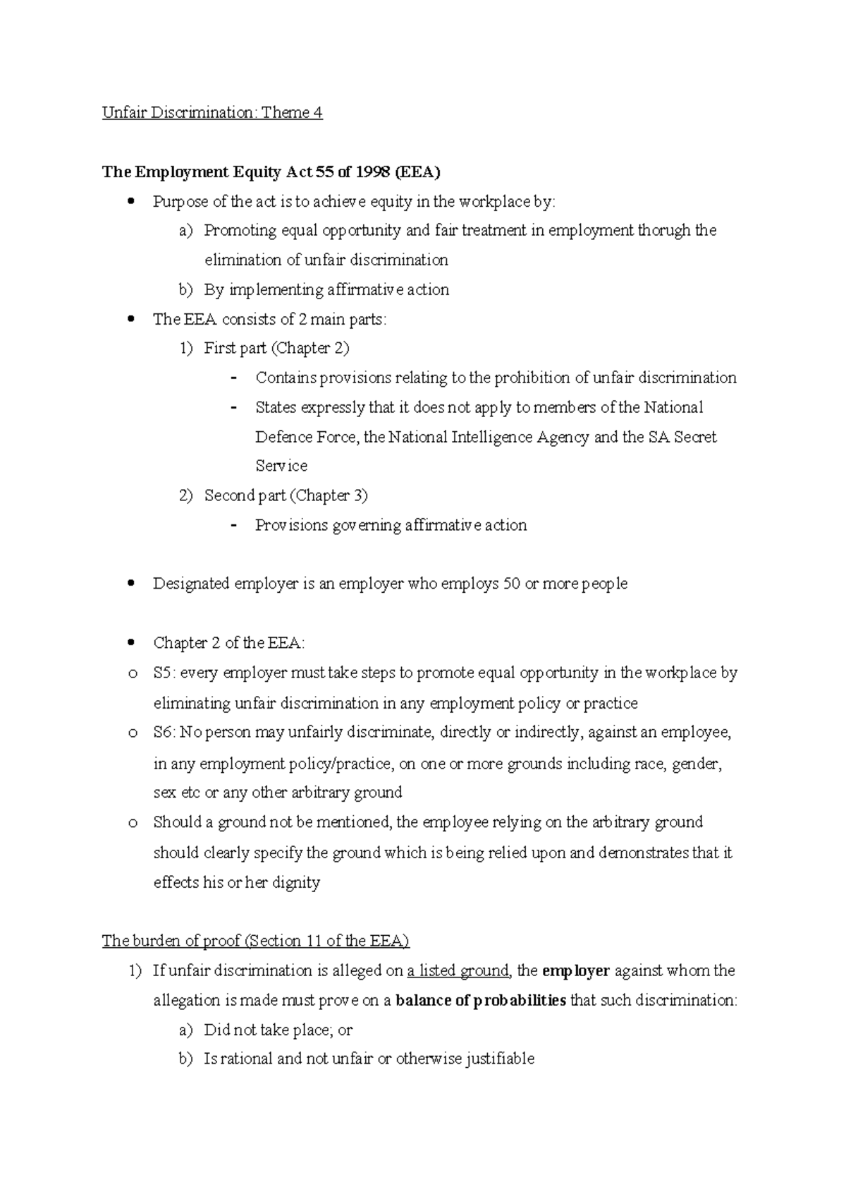 Unfair Discrimination Notes for EEA Exam Review - Studocu