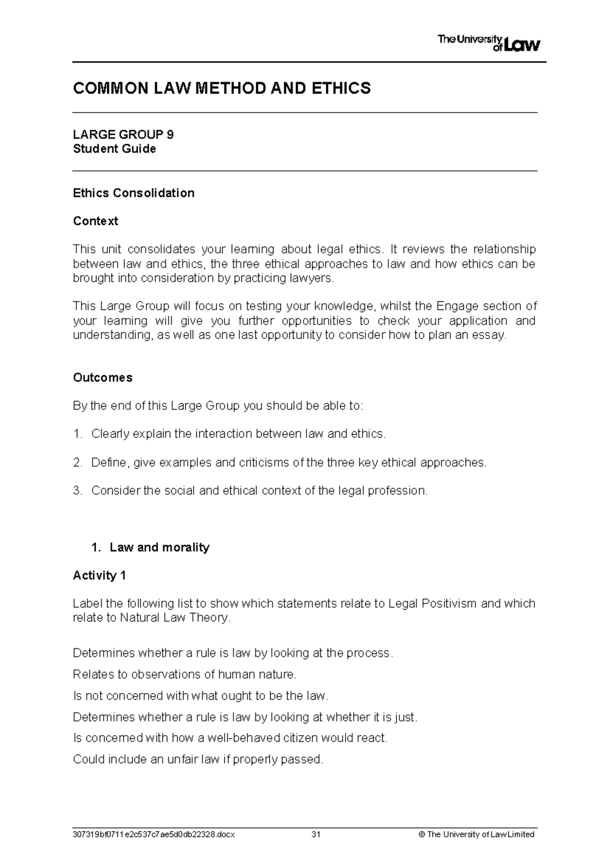 Unit 9 - Student Guide: Common Law Methods & Ethics Overview - Studocu
