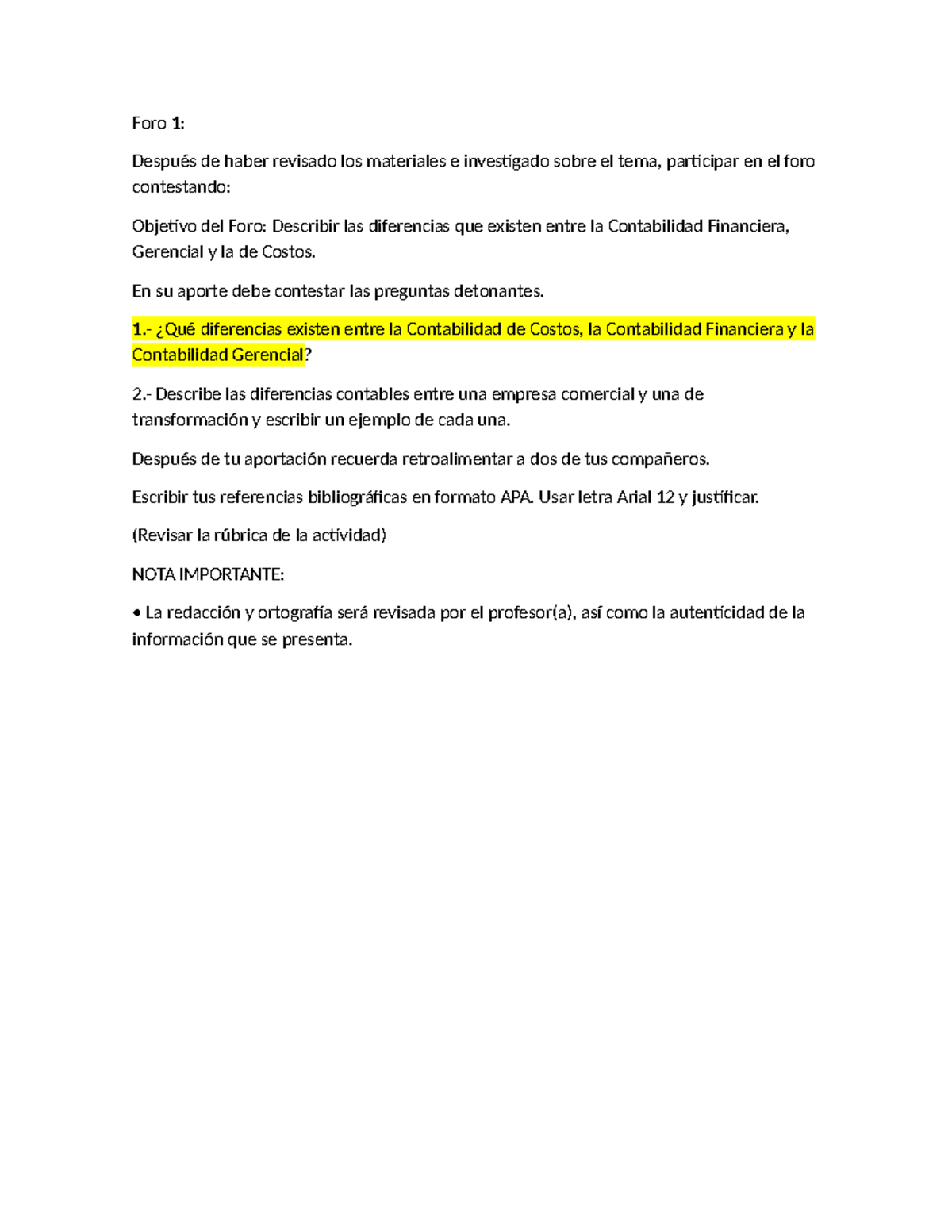 Foro 1: Diferencias entre Contabilidad Financiera, Gerencial y de ...
