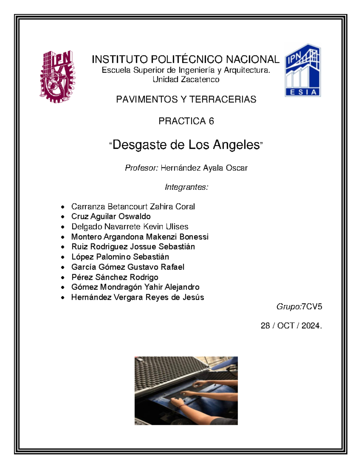 Práctica 6: Desgaste de Los Ángeles en Materiales Pétreos 7CV - Document Preview