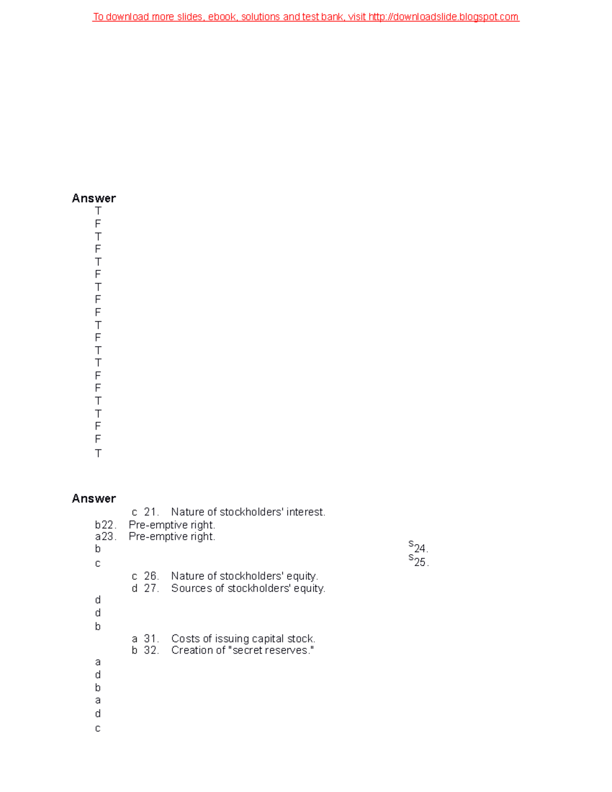 Chapter 15 Test Bank - Stockholders' Equity Concepts and Exercises ...