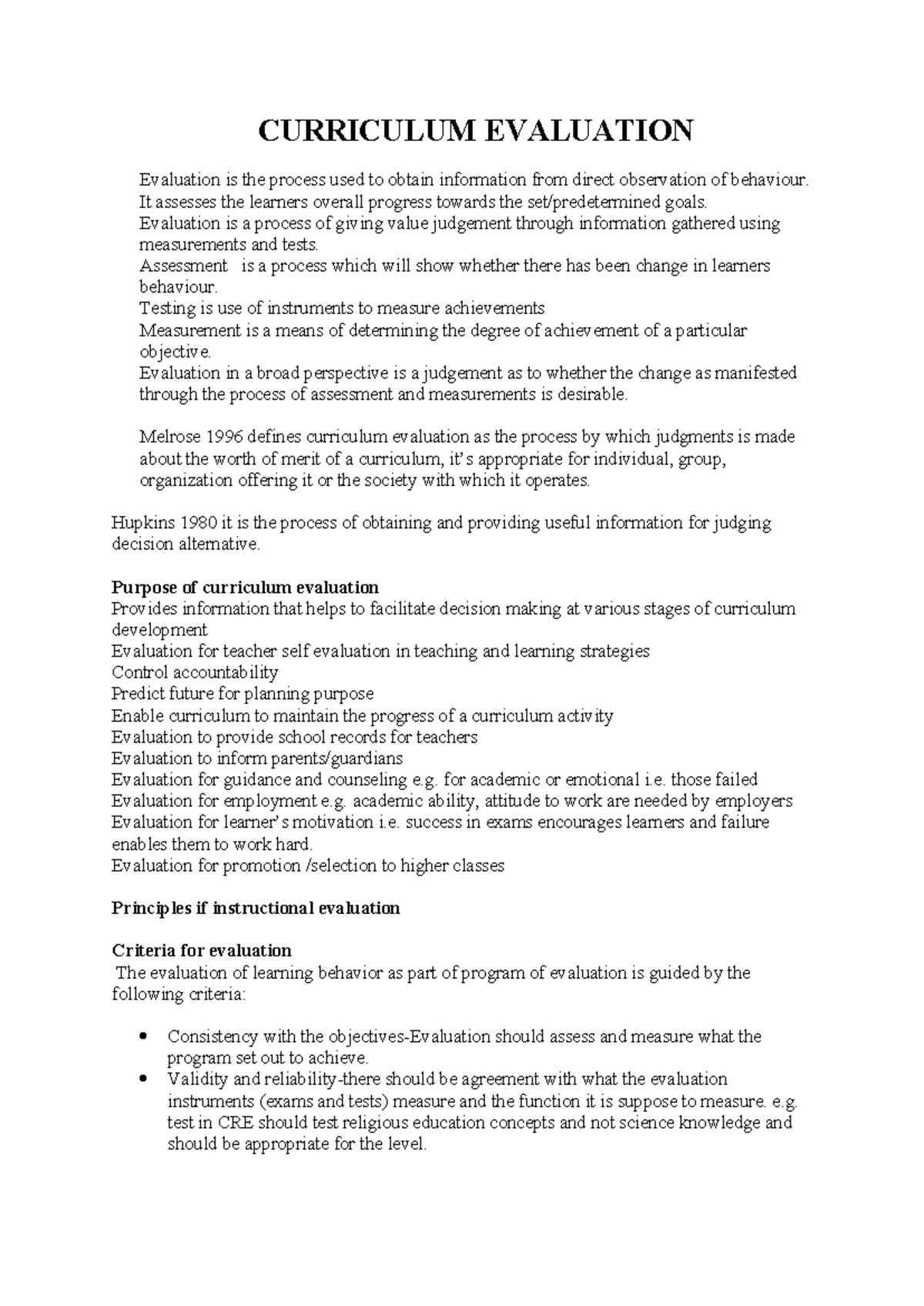 Curriculum Evaluation Processes and Principles - [Course Code] Overview ...