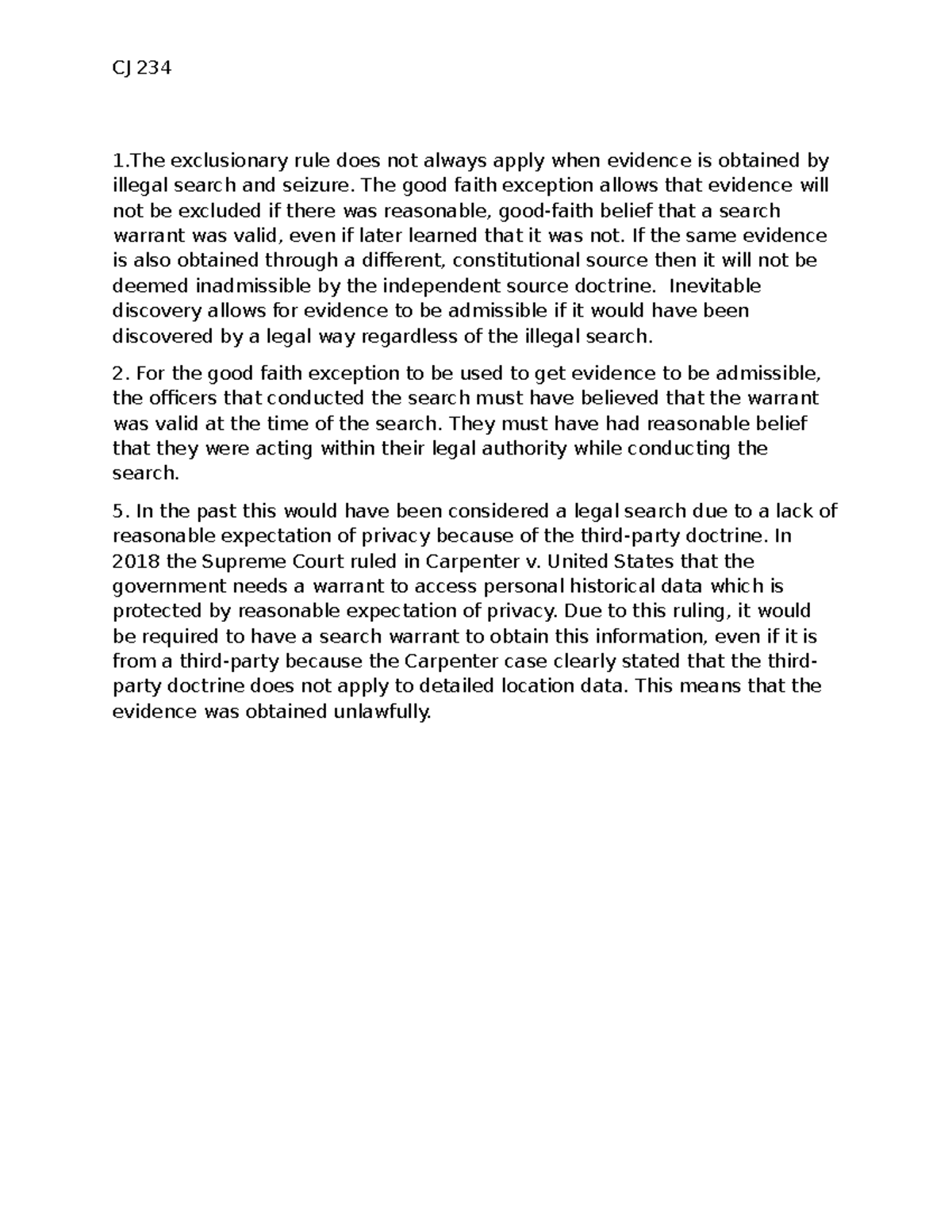 CJ 234 WK8 Assignment: Understanding the Exclusionary Rule and ...