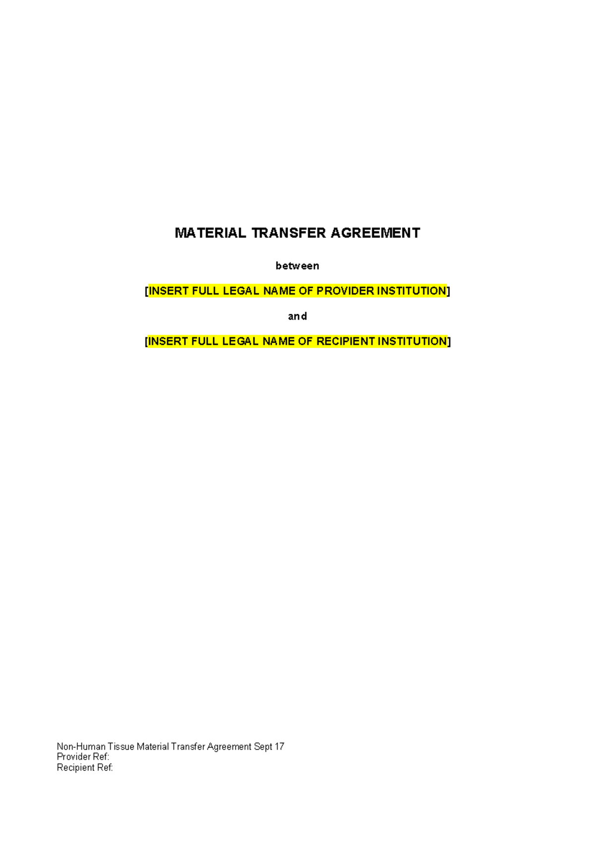 Non-Human Tissue Material Transfer Agreement: Detailed Terms ...