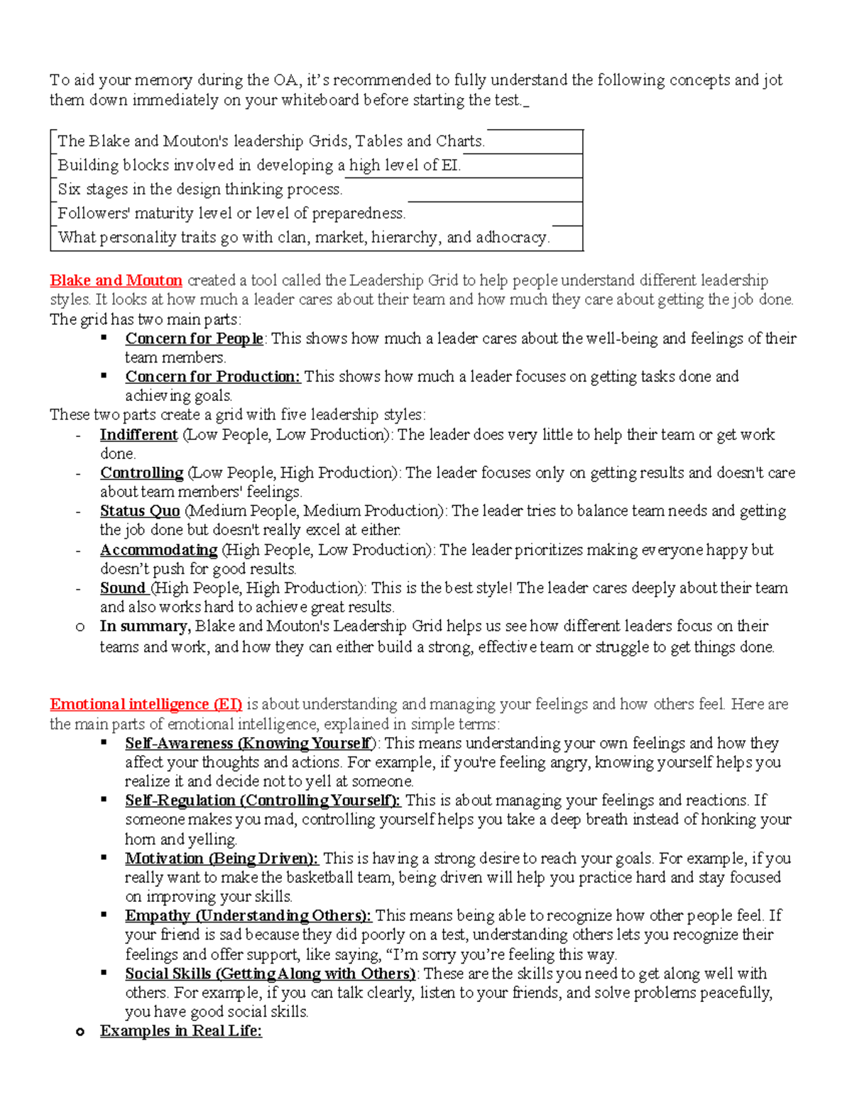 D072 - Leadership Concepts and Emotional Intelligence Study Notes - Studocu