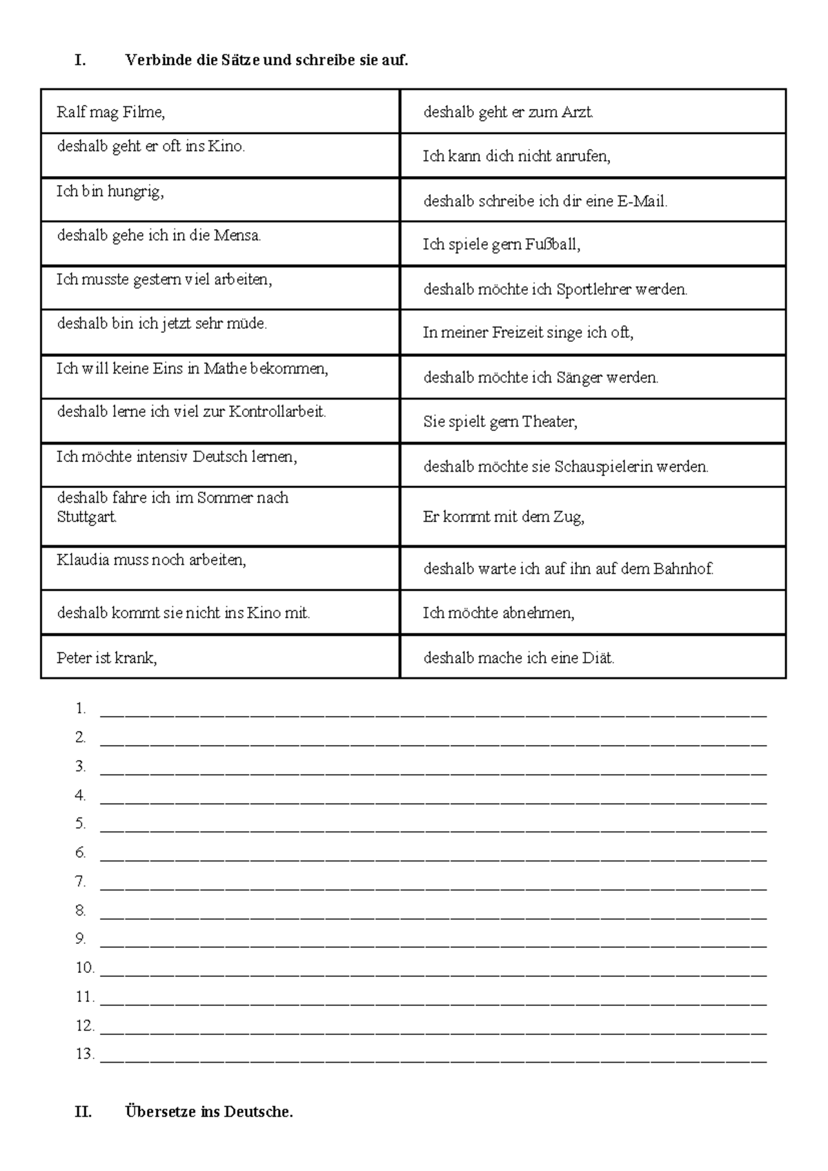 Deutsch Übung: Sätze verbinden und übersetzen - Studocu
