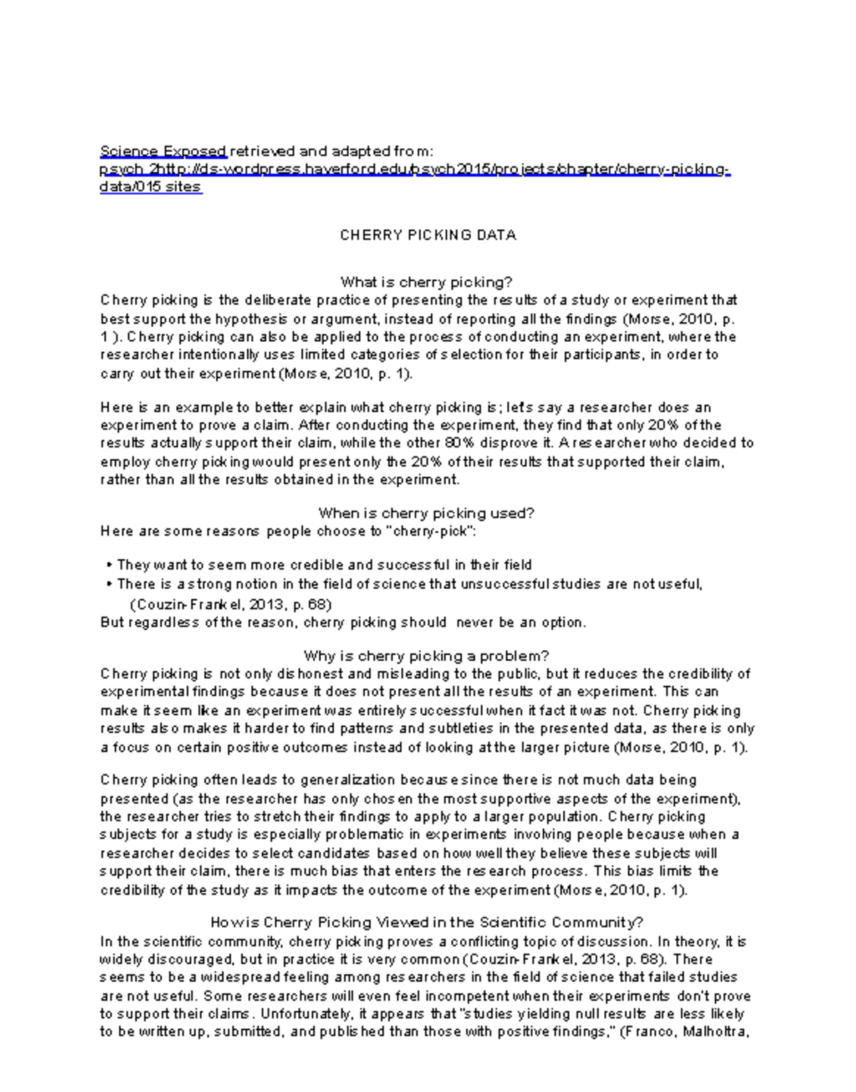 PSYCH 2DS: In-Class Exam on Cherry Picking Data - Key Insights - Studocu