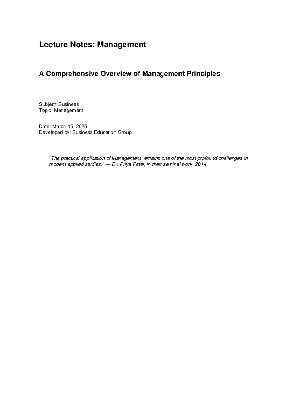 11674276186-607908.pdf - Lecture Notes: Management A Comprehensive ...