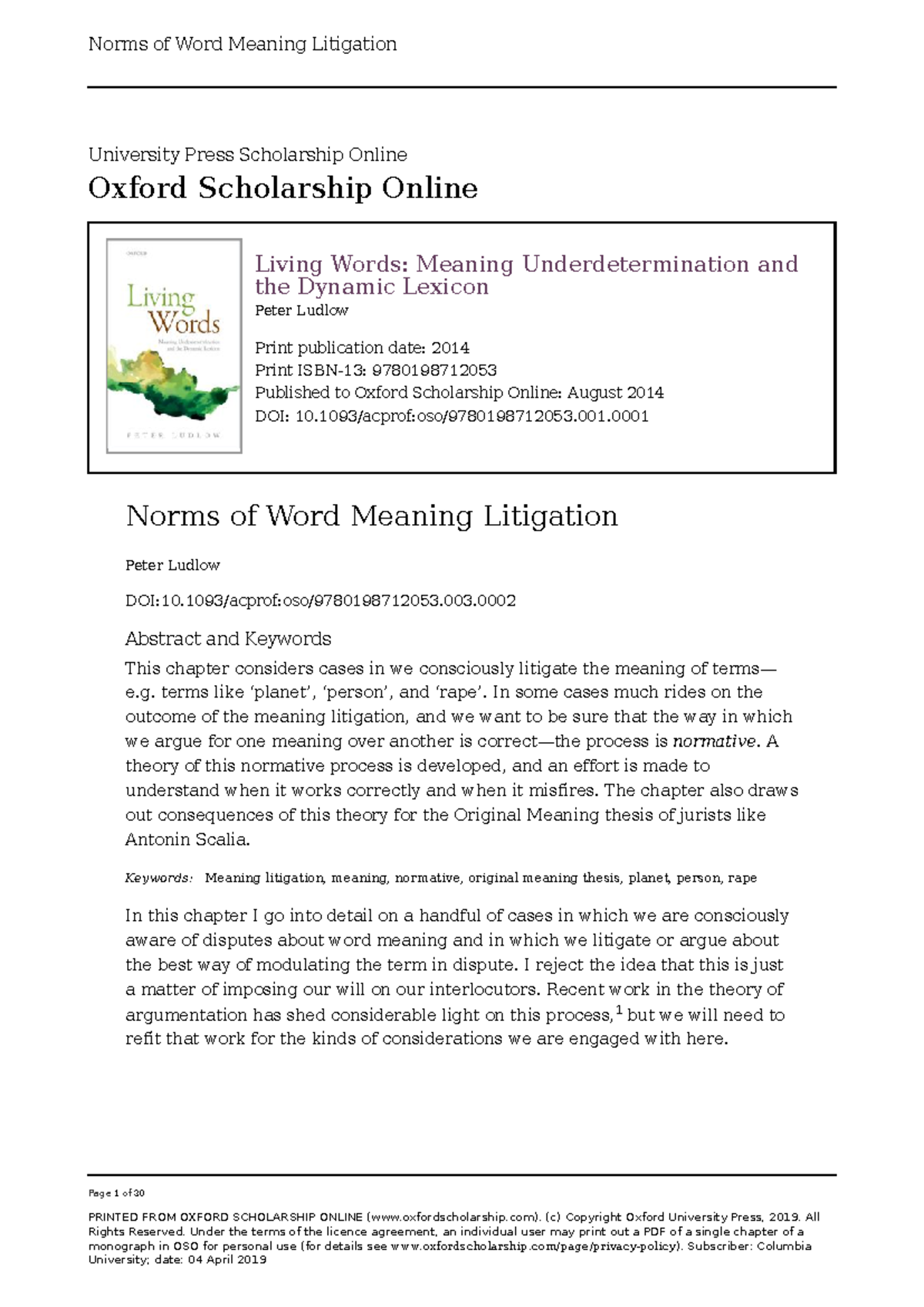 Norms of Word Meaning Litigation: Analyzing Meaning Disputes in Law ...