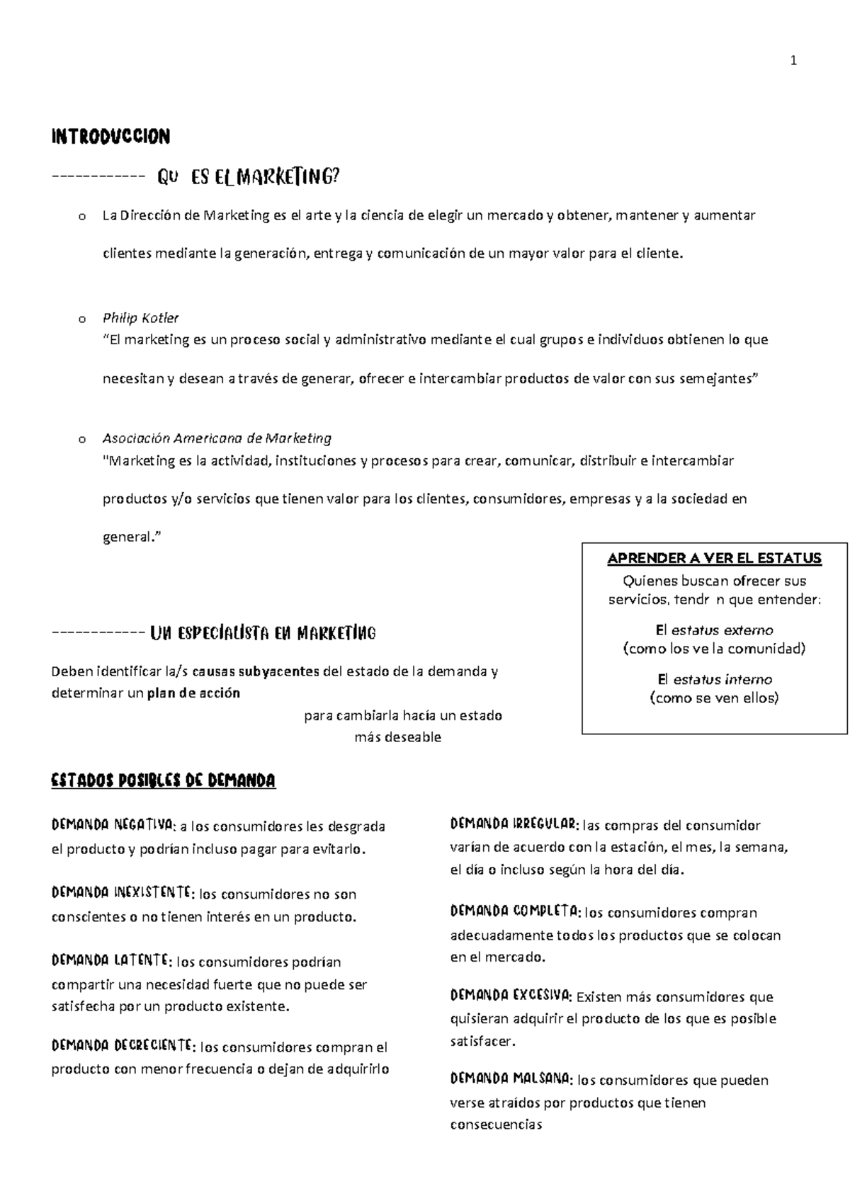 Resumen MKT 1 parcial: introducción al marketing y su evolución - Studocu