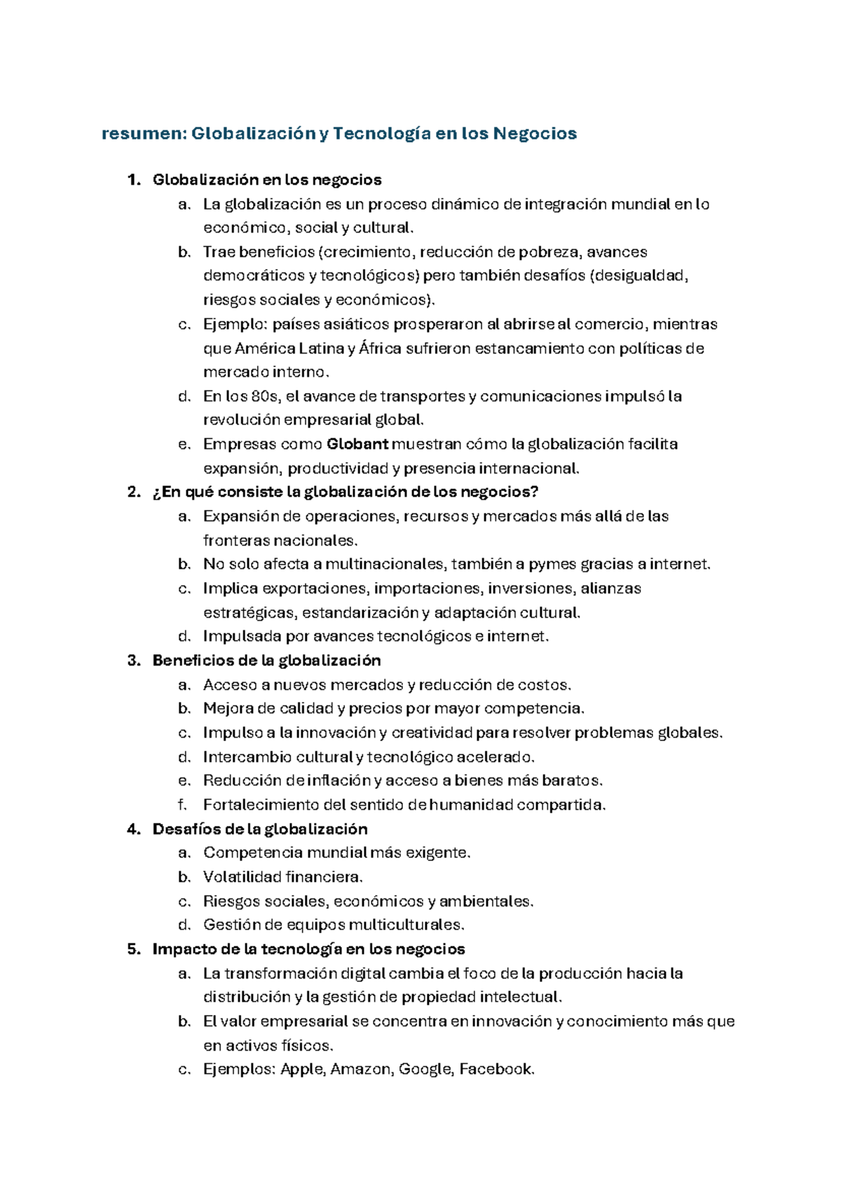 M1L3 IA - Resumen sobre Globalización y Tecnología en Negocios - Studocu
