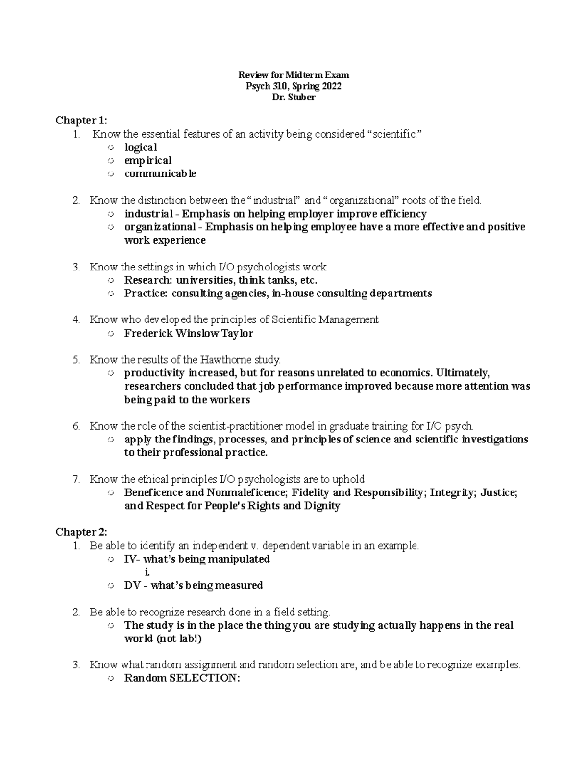 Psych 310 Midterm Exam Review Notes - Spring 2022 - Studocu