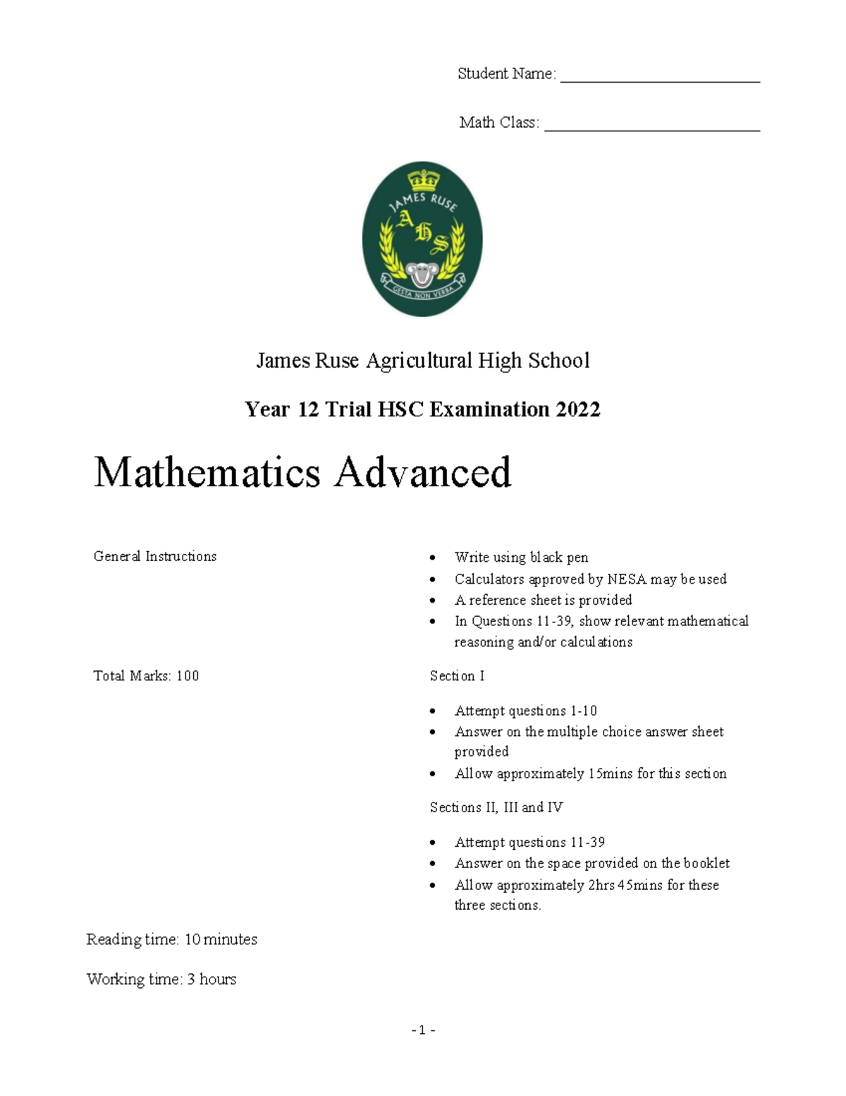 James ruse 2022 maths advanced trials with solutions 63378 d4354f26 ...