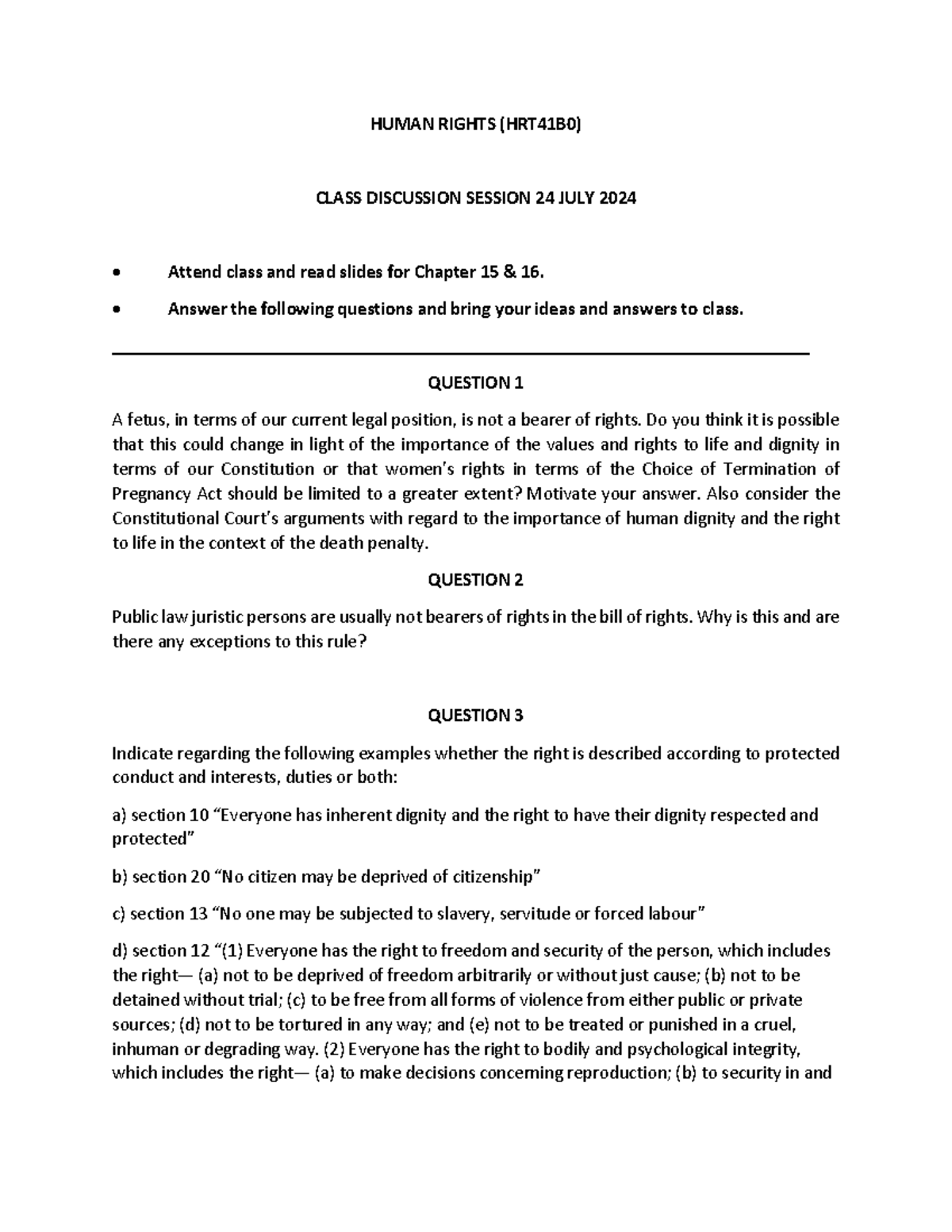 Chapter 15 16 Activity - notes - HUMAN RIGHTS (HRT41B0) CLASS ...
