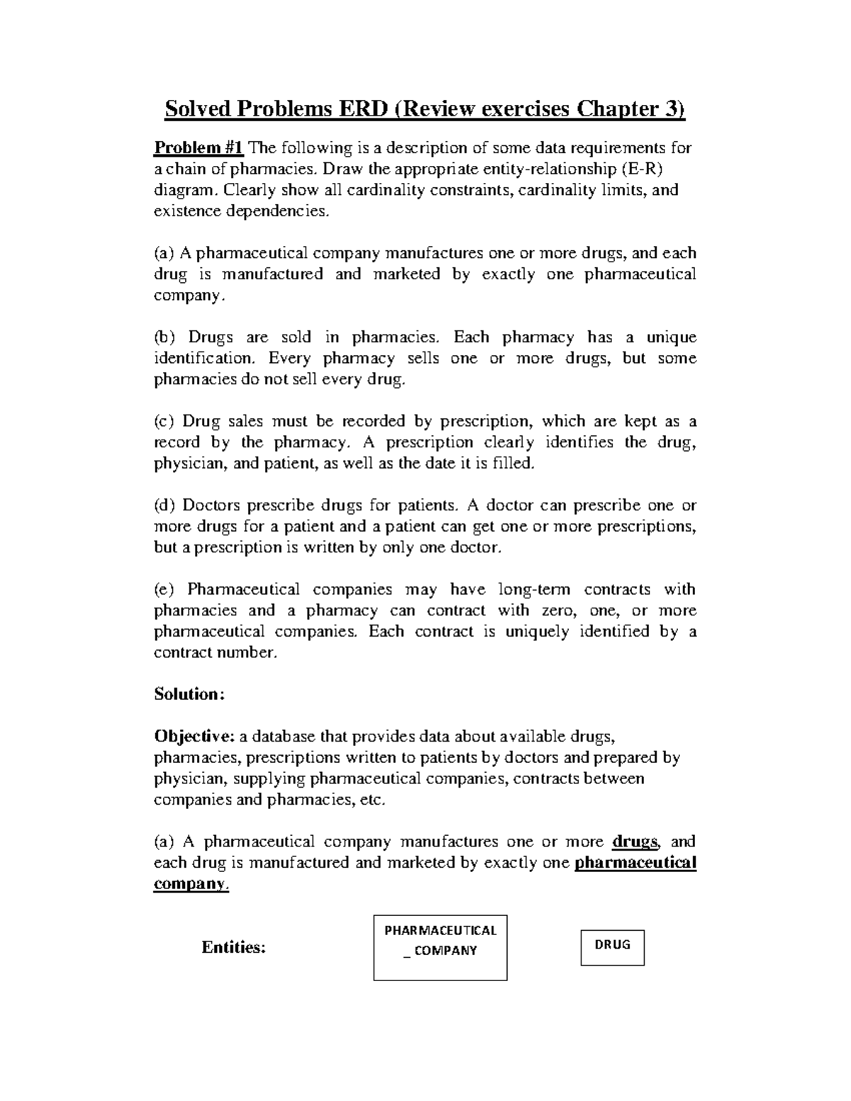 ERD Problem Solutions for Pharmacy and Apparel Database Design - Studocu