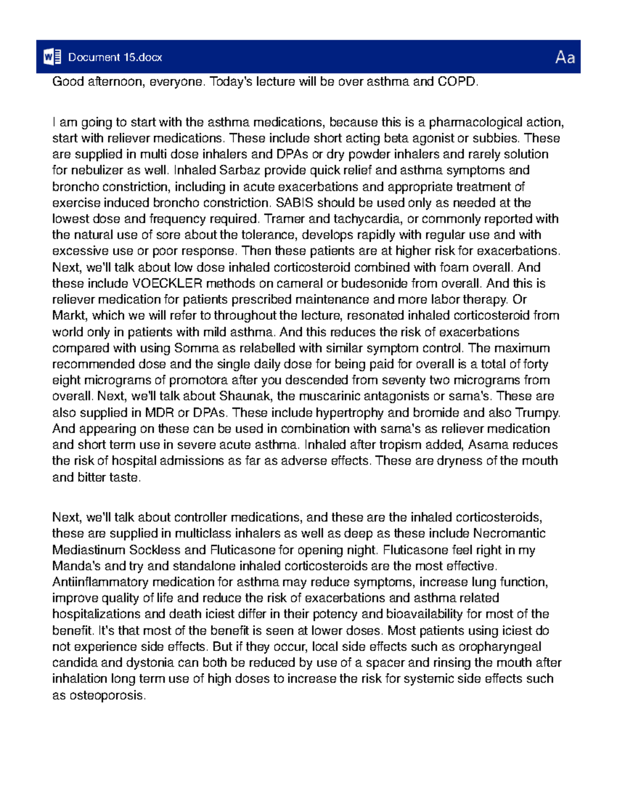 Asthma & COPD Medications Overview - PHAR 301 Lecture Notes - Studocu