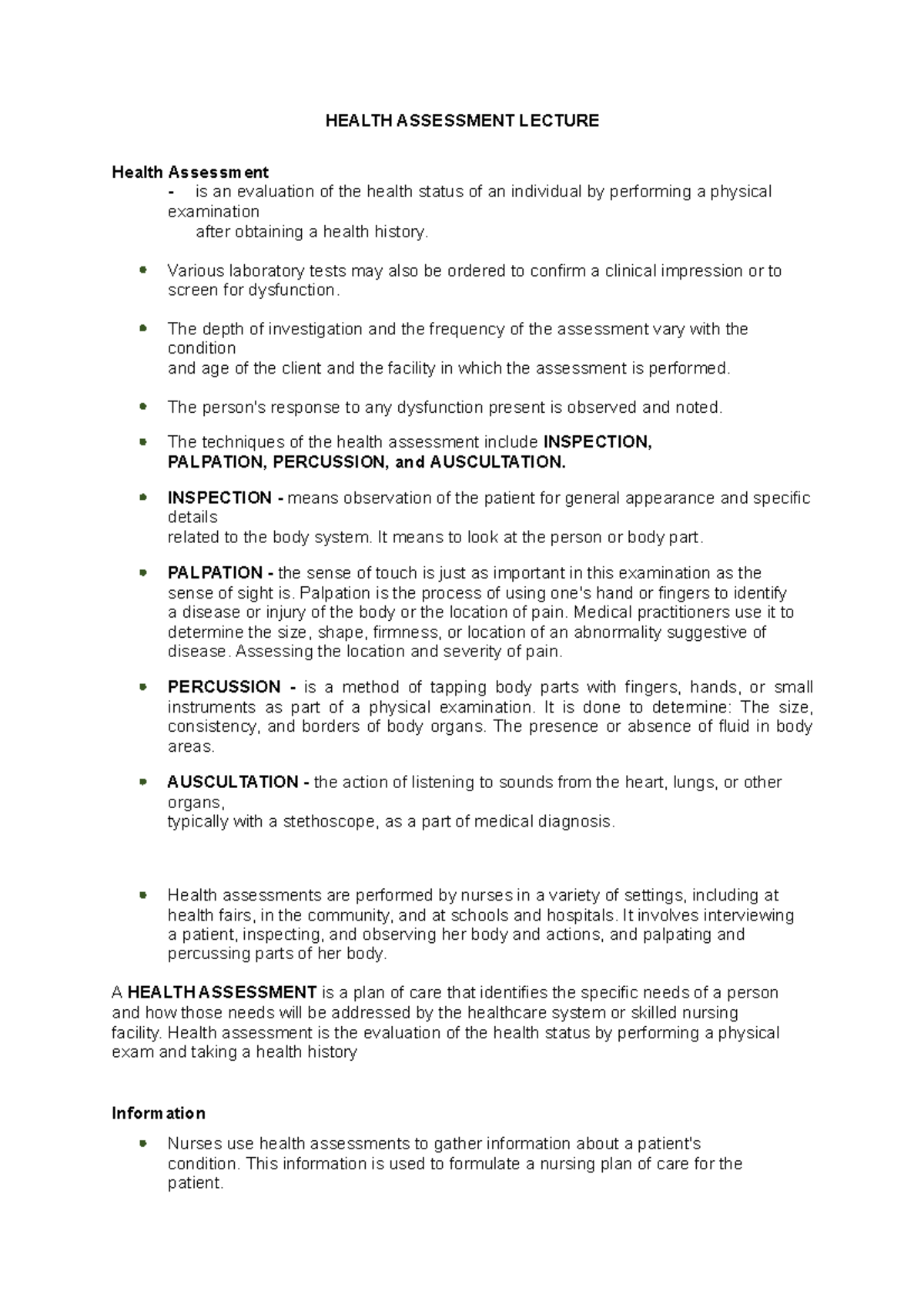 Health Assessment Lecture Notes (NURS 101) - Studocu
