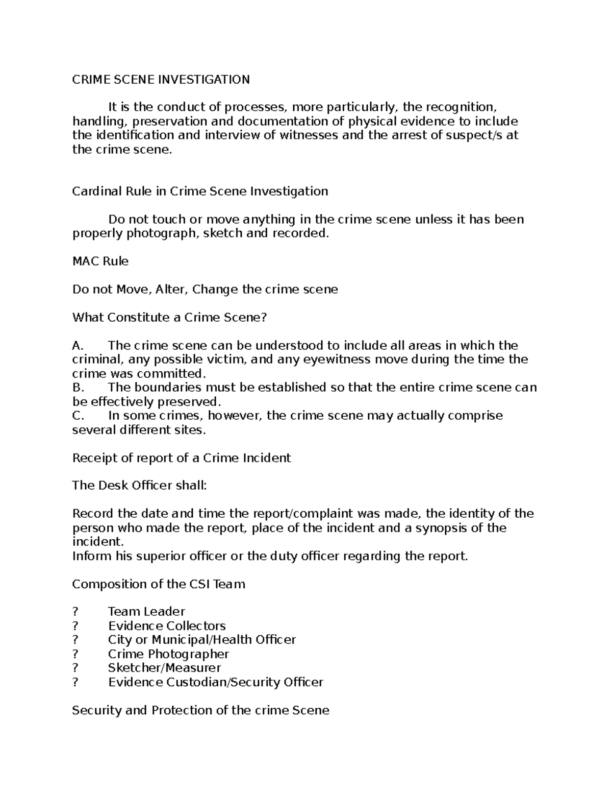 C.I 2 - Comprehensive Guide to Crime Scene Investigation Principles ...