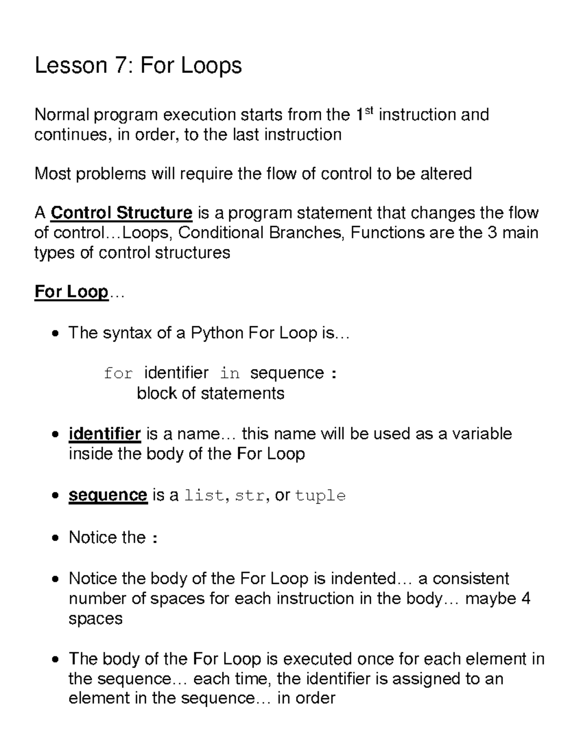 Lesson 7: For Loops in Python - Studocu