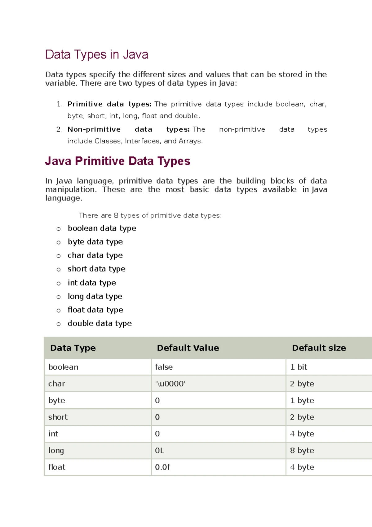 Java Operators Overview: Types and Examples in Programming - Studocu
