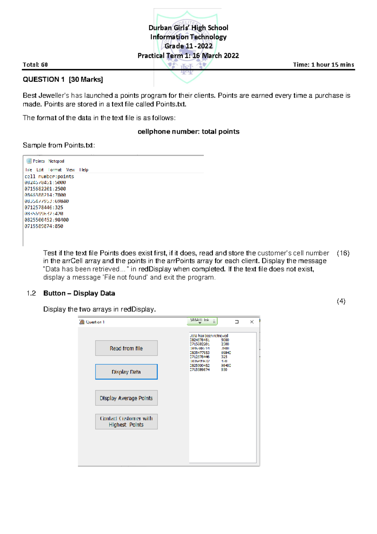 IT Grade 11 Practical: Points Program & Text File Handling - Studocu