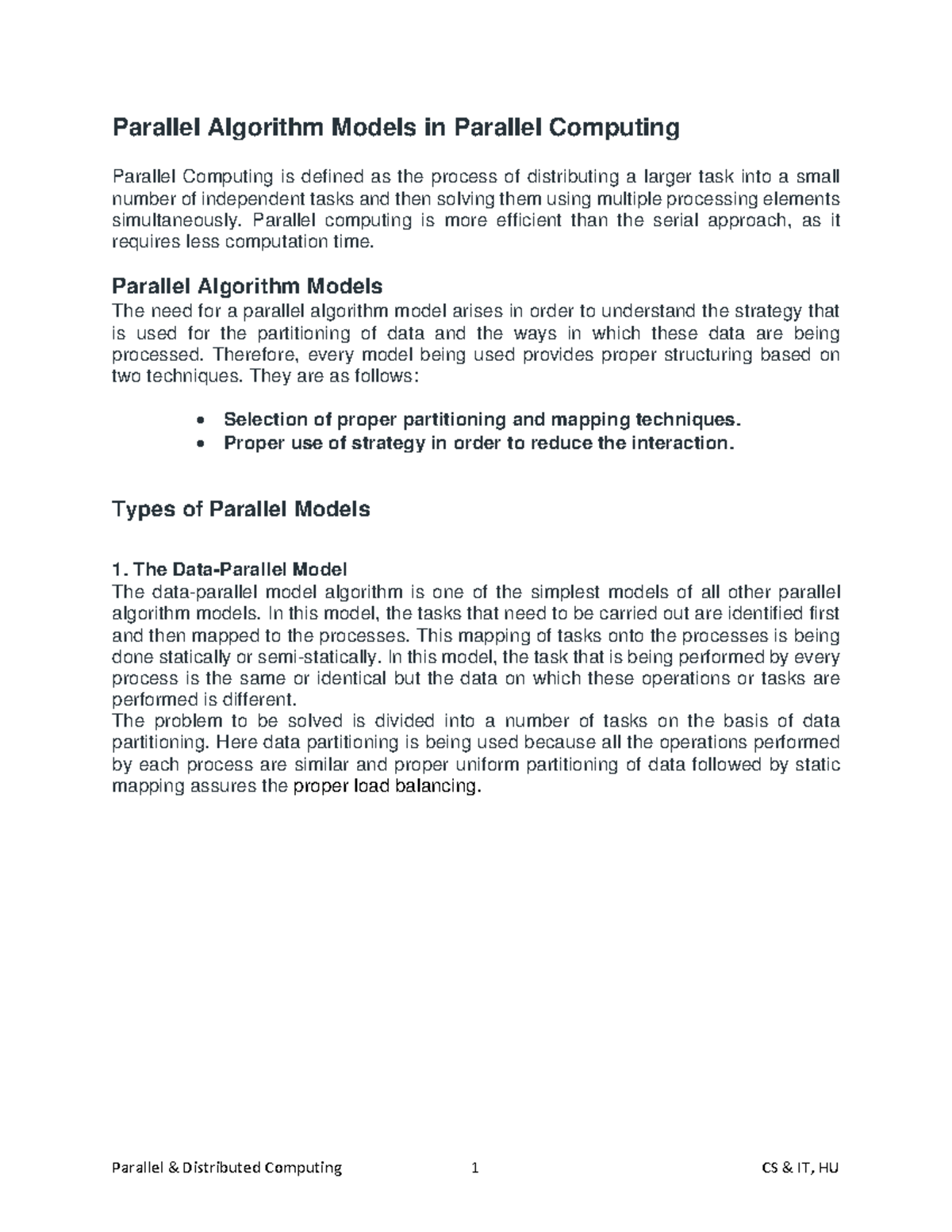 Lecture 5 - Parallel Algorithm Models in Parallel Computing - Studocu