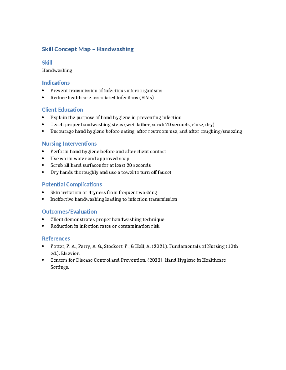 Skill Concept Map: Handwashing Techniques and Indications - Studocu