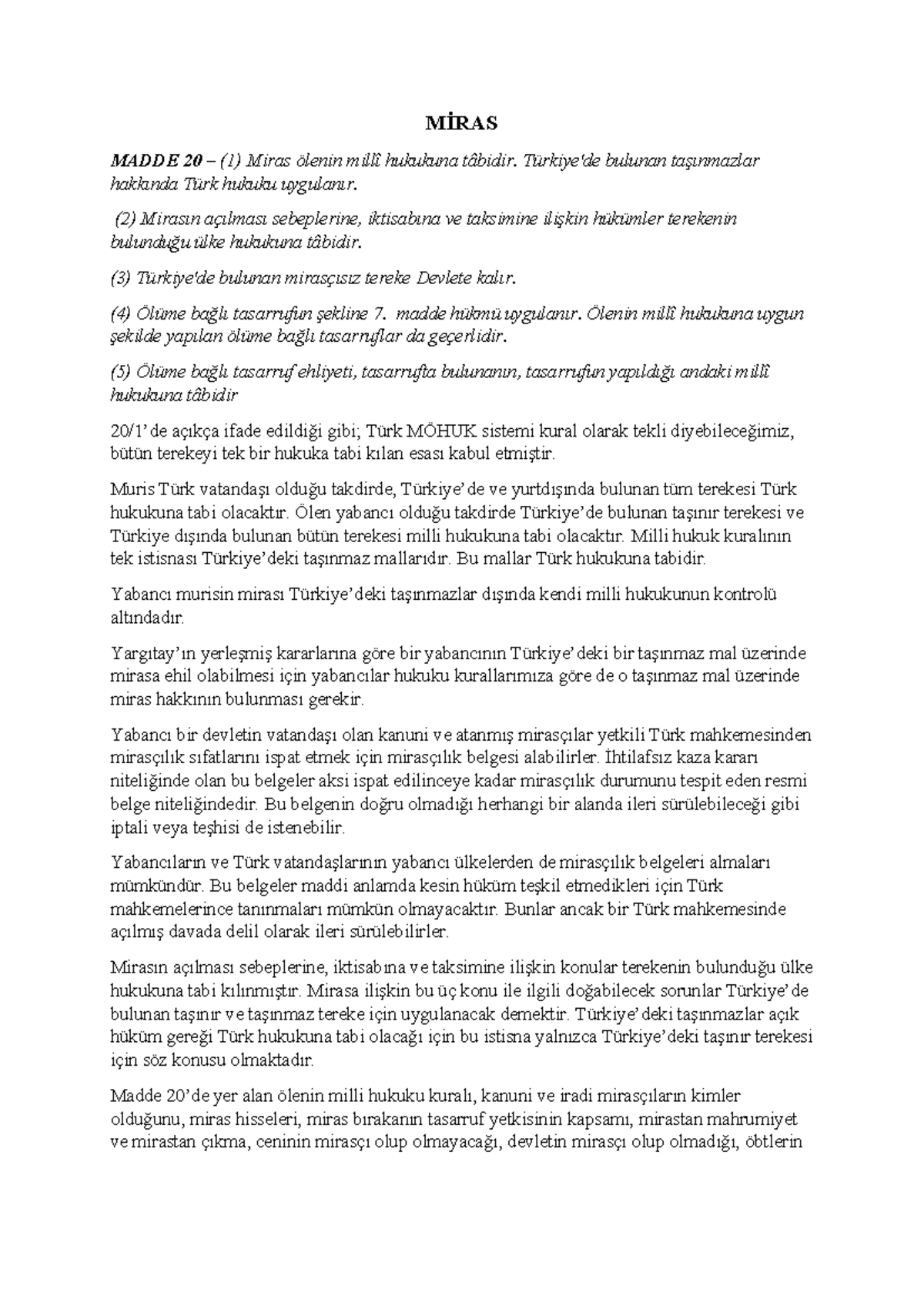 MÖHUK Vize Sonrası 2018: Miras ve Hukuk Kuralları Analizi - Studocu