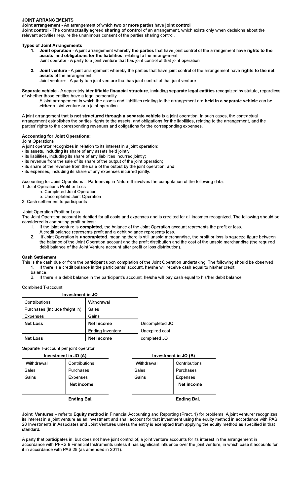 Lesson 6: Joint Arrangements Overview and Accounting Principles - Studocu