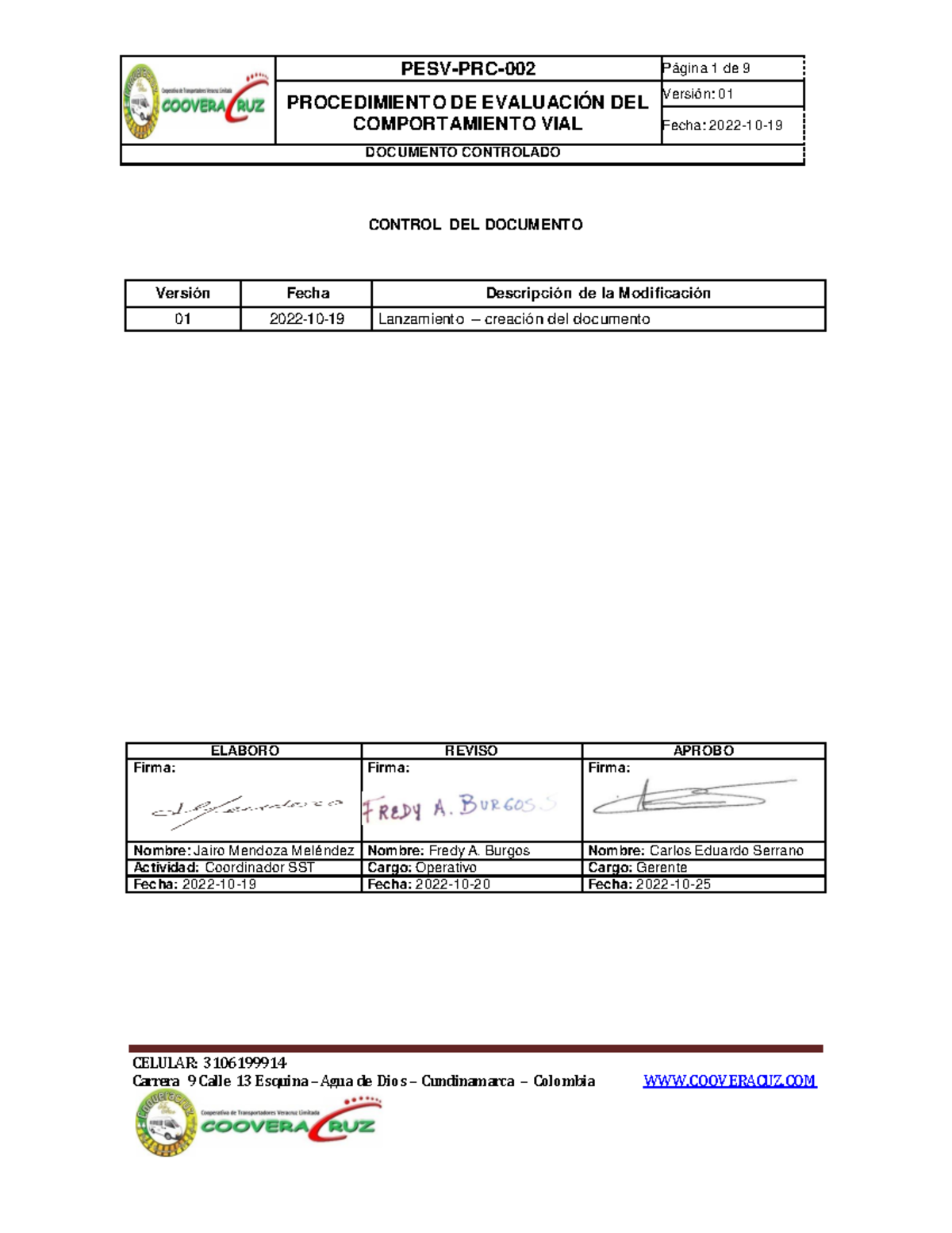 PESV-PRC-002 Procedimiento para Evaluación del Comportamiento Vial - Document Preview