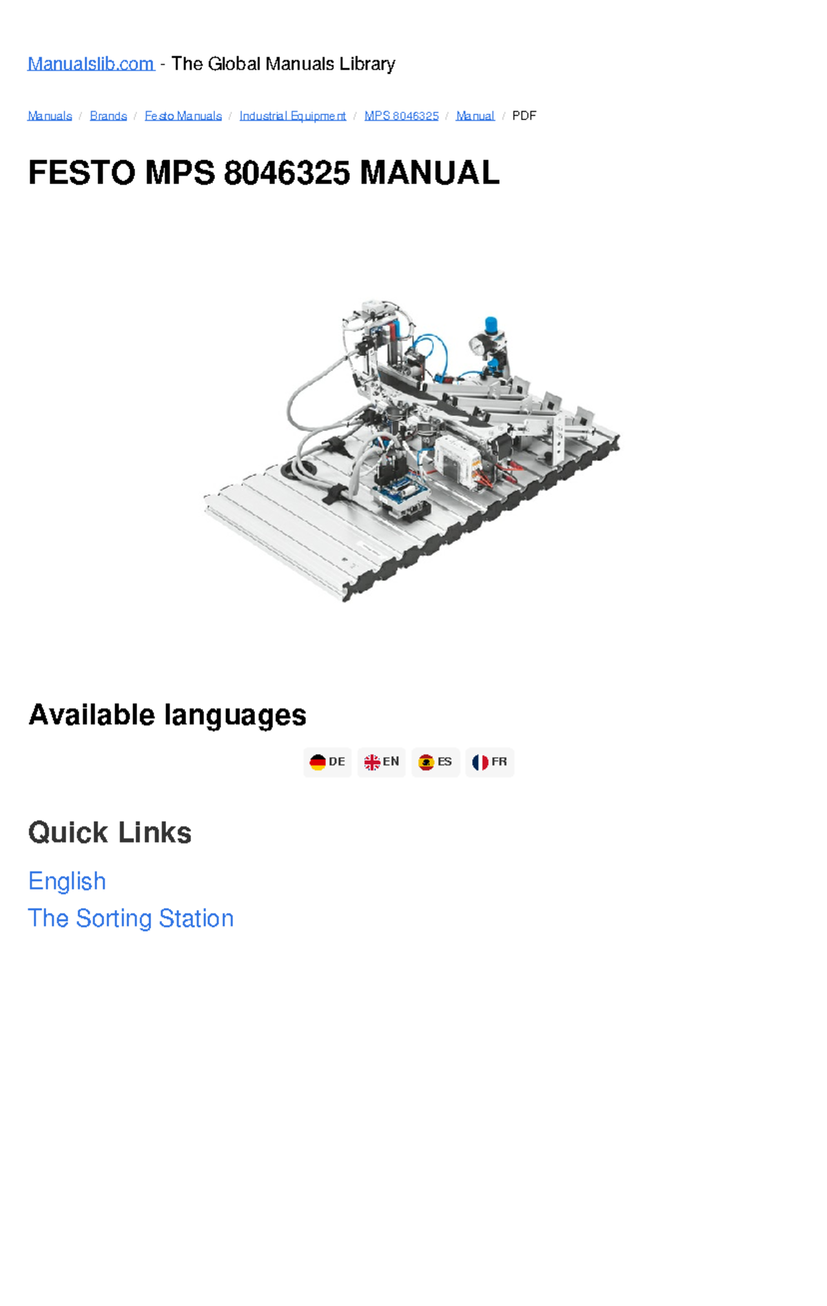 FESTO MPS 8046325 Manual: Sorting Station Overview and Safety ...