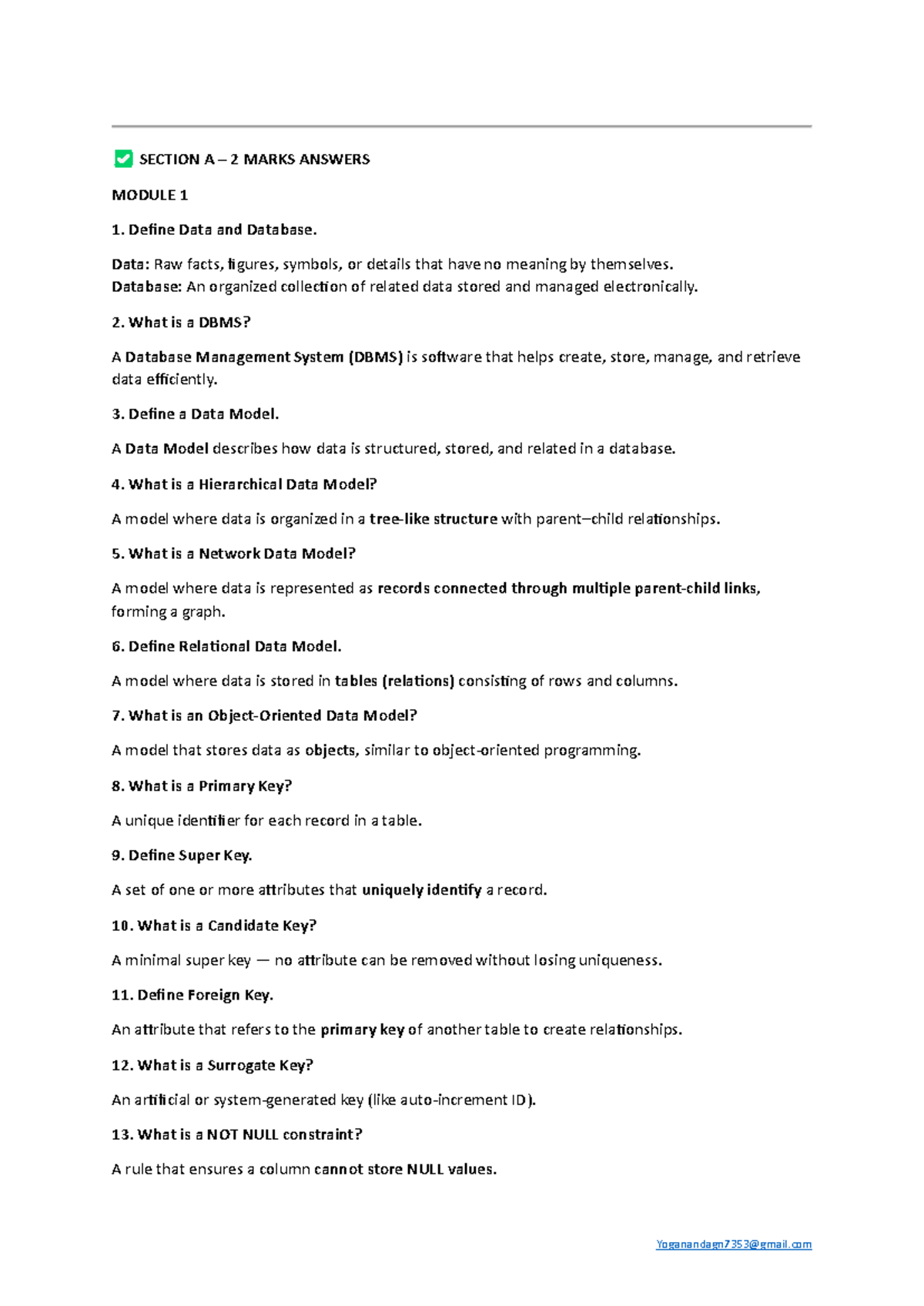 DBMS Full Notes for BCA - Database Management System (Modules 1-4 ...