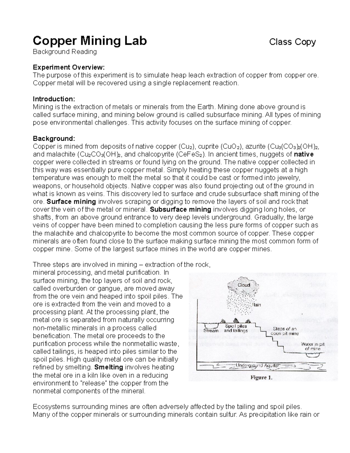 Copper Mining Lab 2015 - Heap Leach Extraction Experiment Guide - Studocu