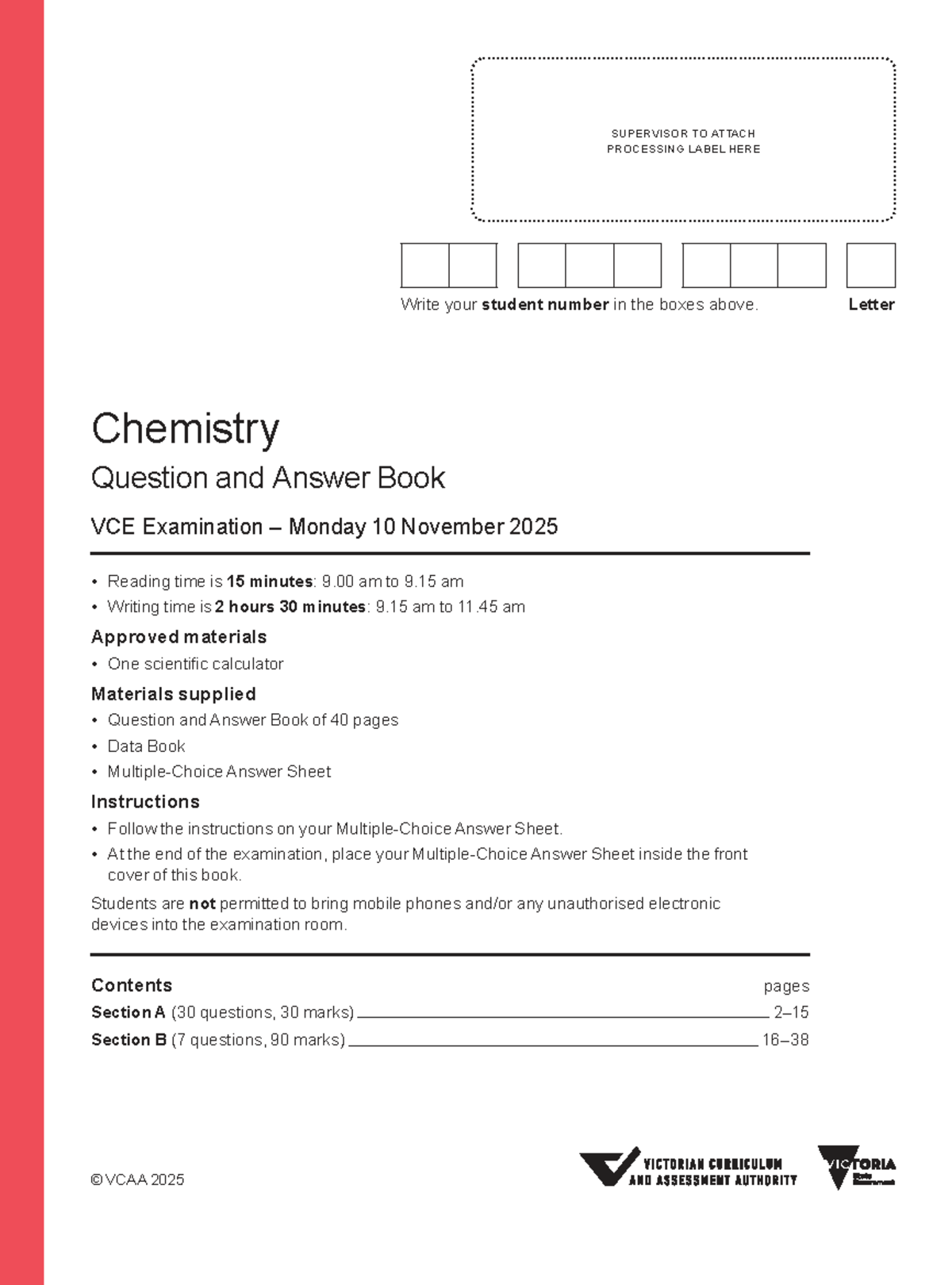 2025 VCE Chemistry Exam: Question & Answer Book - Studocu