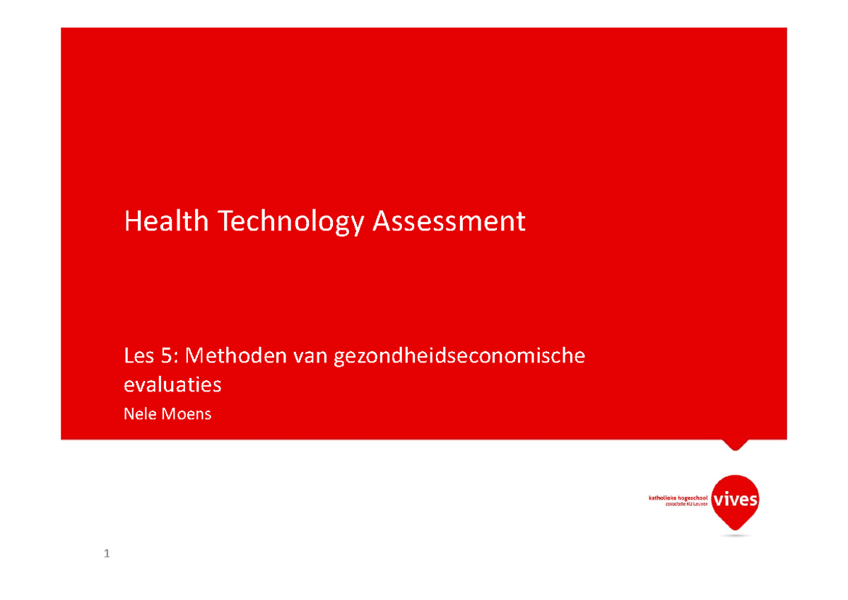 Health Technology Assessment (HTA) Les 5: Methoden en Evaluaties - Studocu