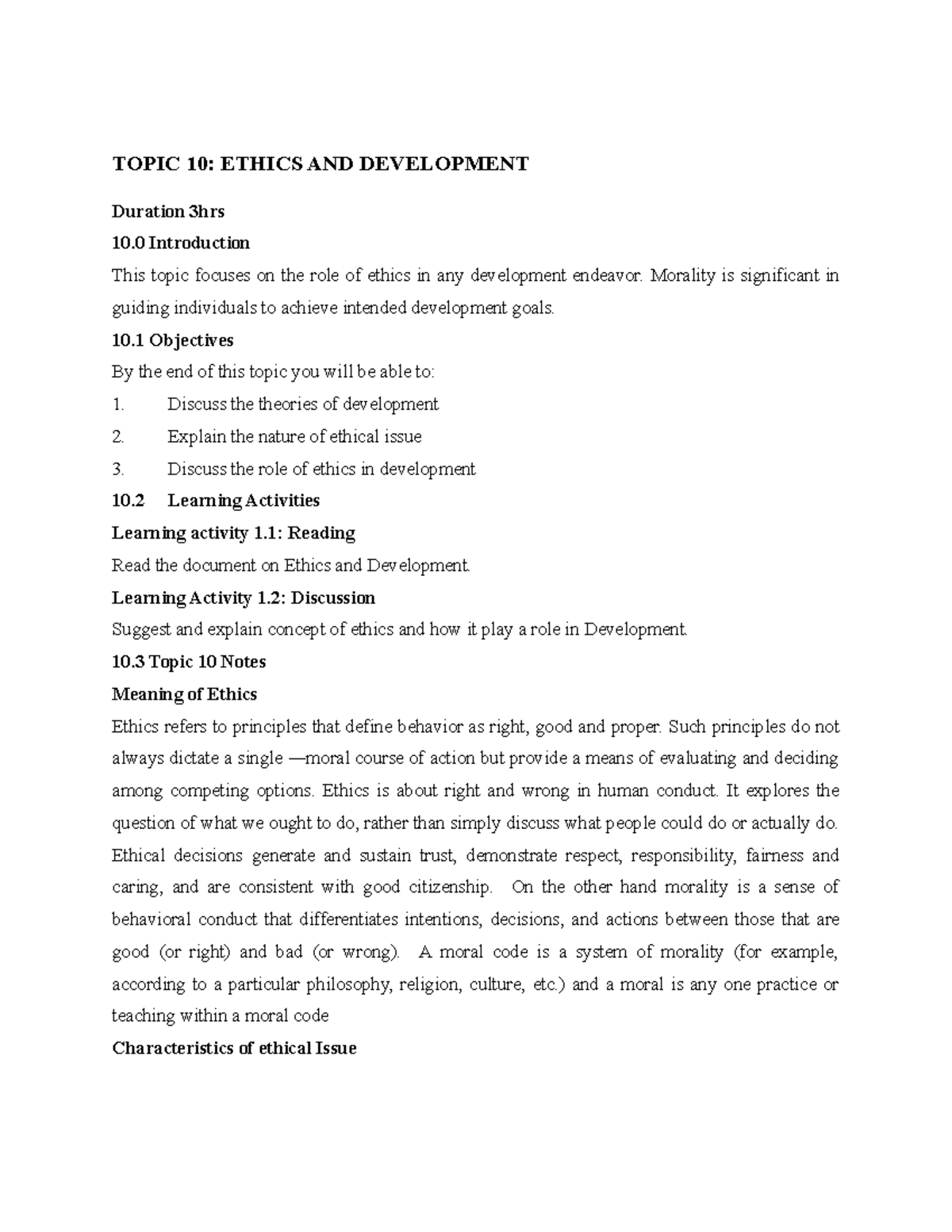 Topic 10 Development studies and ethics - TOPIC 10: ETHICS AND ...