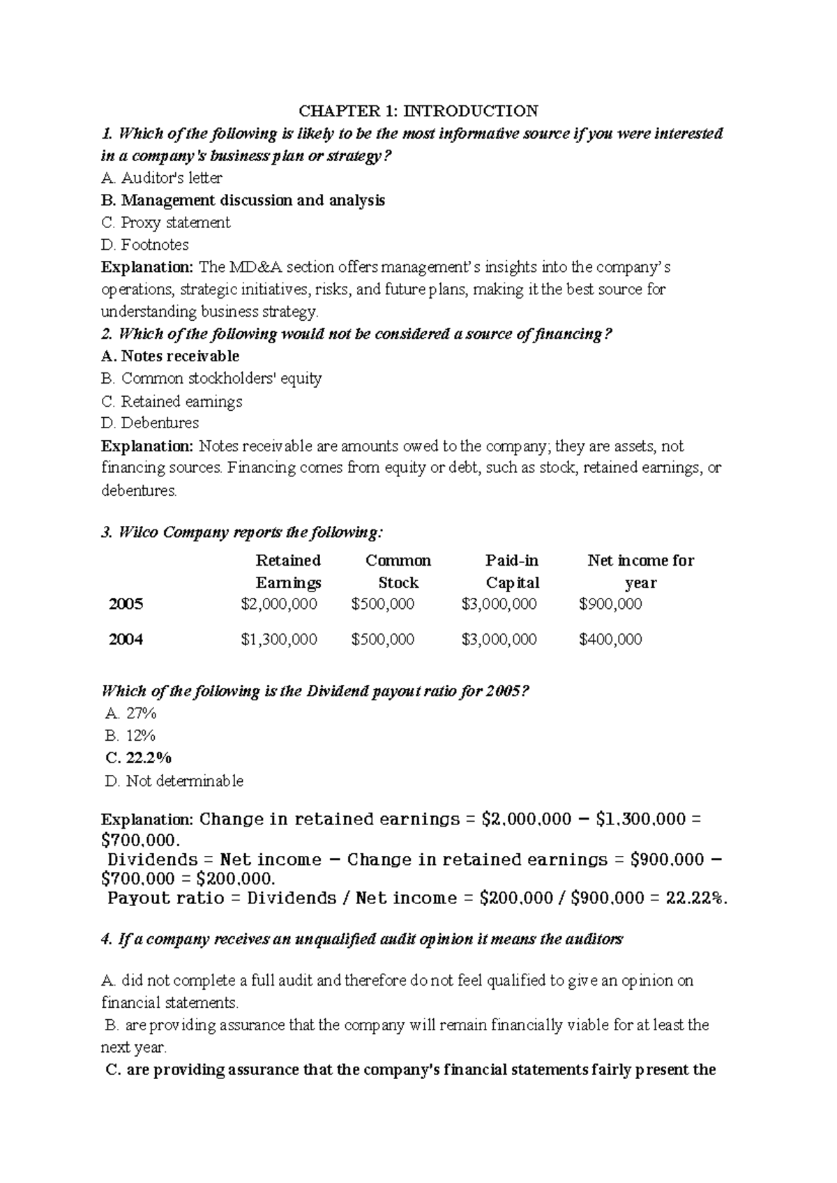 MCQ FA: Chapter 1 - Introduction to Financial Accounting Concepts - Studocu