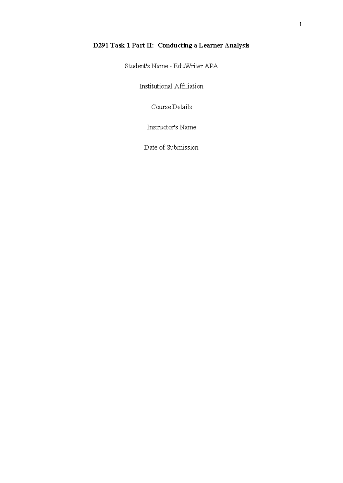 D291 Task1 Part II - d291 task 1 part 2 - D291 Task 1 Part II ...