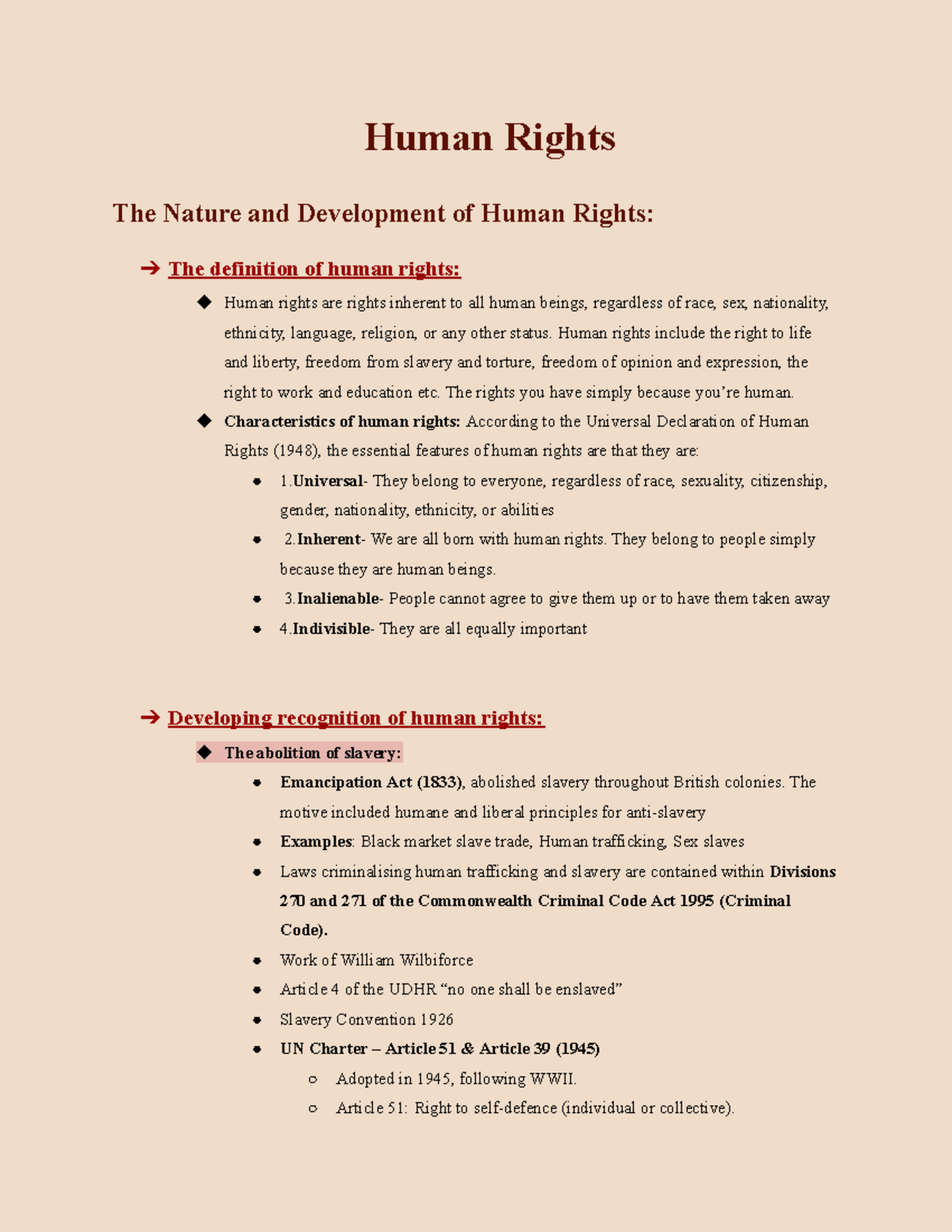 HSC Legal Studies - Comprehensive Notes on Human Rights Development ...