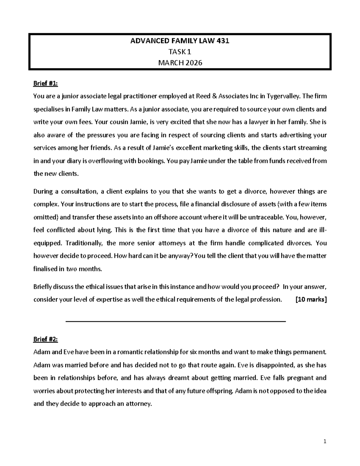 FAM431 Task 1 - 2026: Ethical Dilemmas in Family Law Practice - Studocu