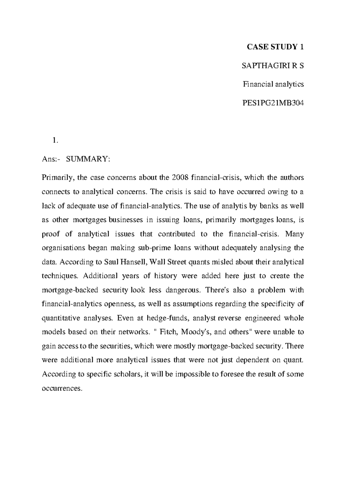 financial analytics case study 1` - CASE STUDY 1 SAPTHAGIRI R S ...