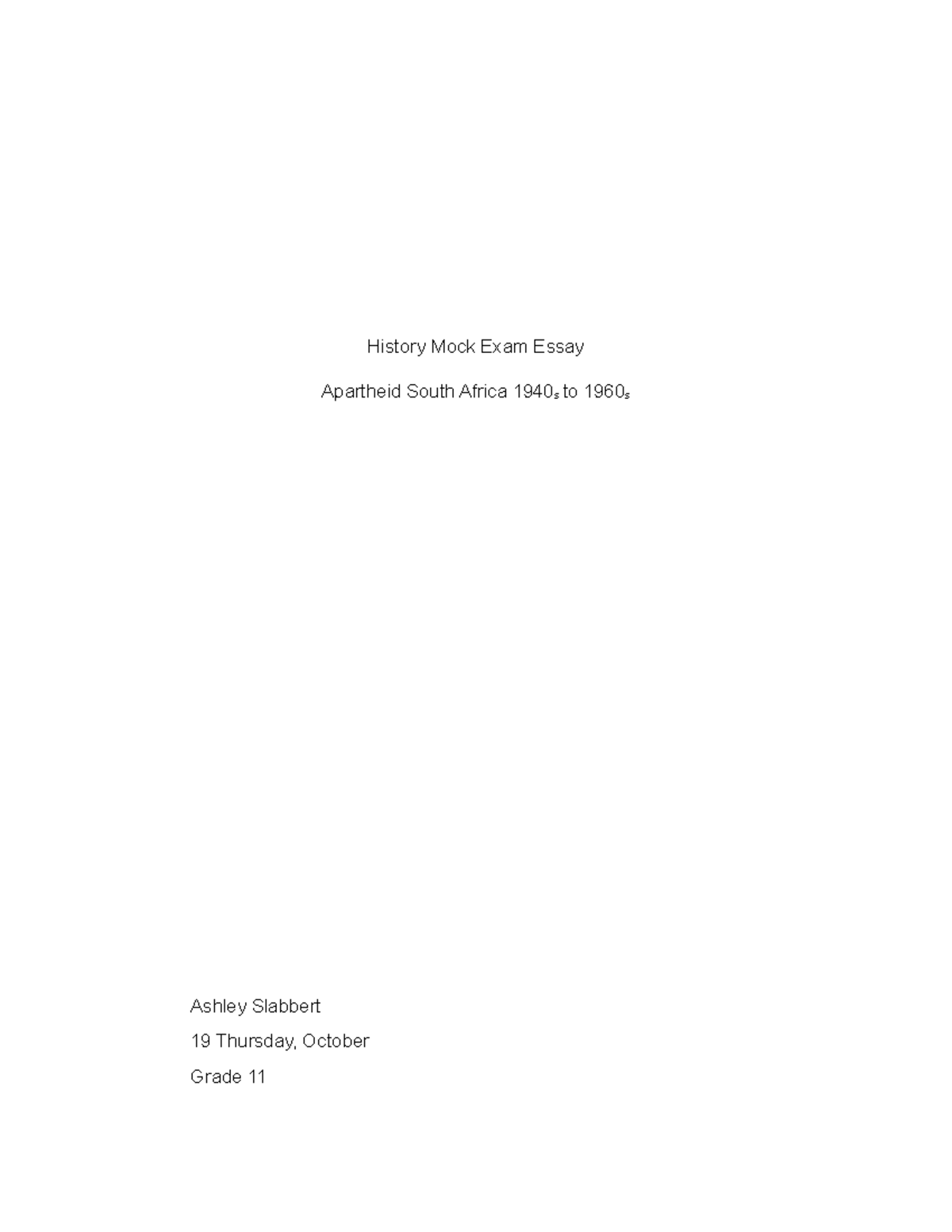 Grade 11 History Essay: Apartheid Resistance 1940s-1960s TERM 4 - Studocu