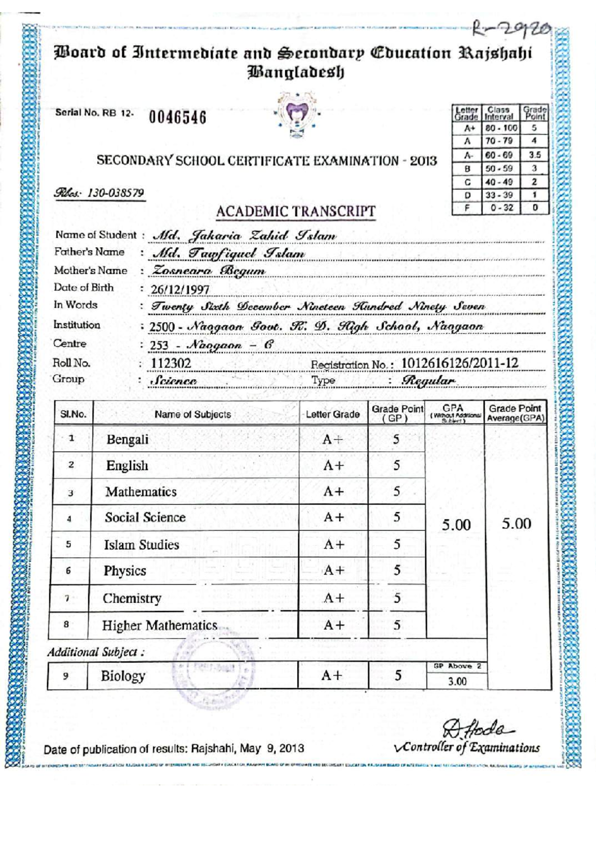Merged Academic Transcripts: SSC 2013 & HSC 2015 for Md. Jakaria Zahid ...