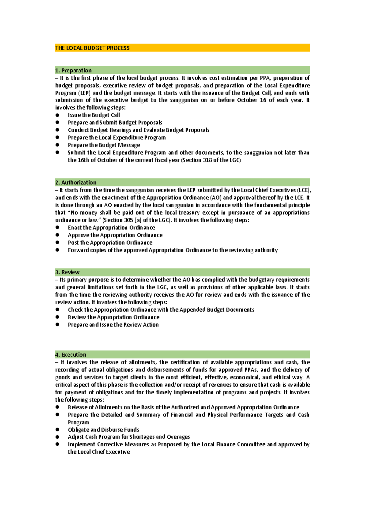 Local Budget Process Overview - GOV ACC - Studocu